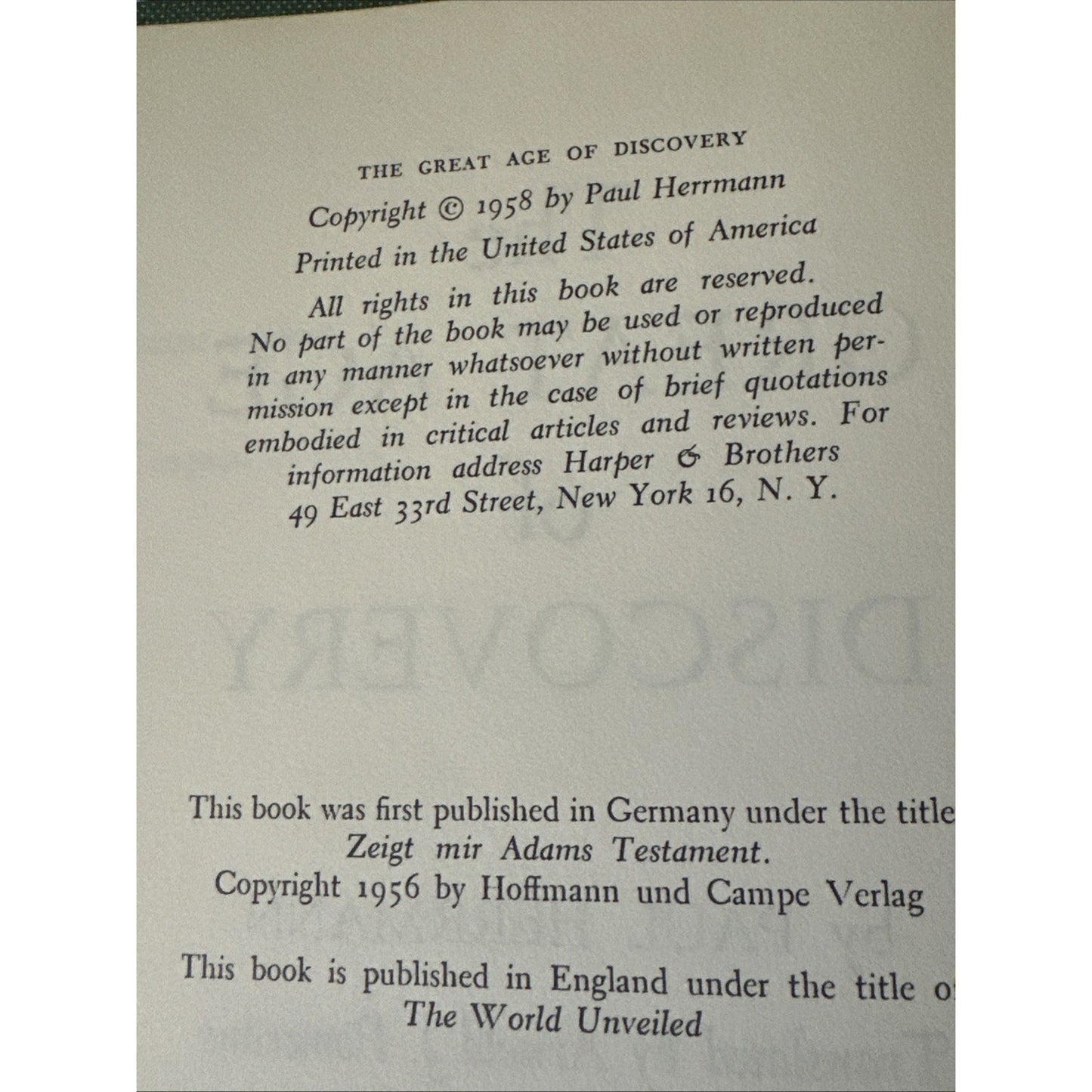 The Great Age of Discovery by Paul Herrmann First 1st Edition VG HC