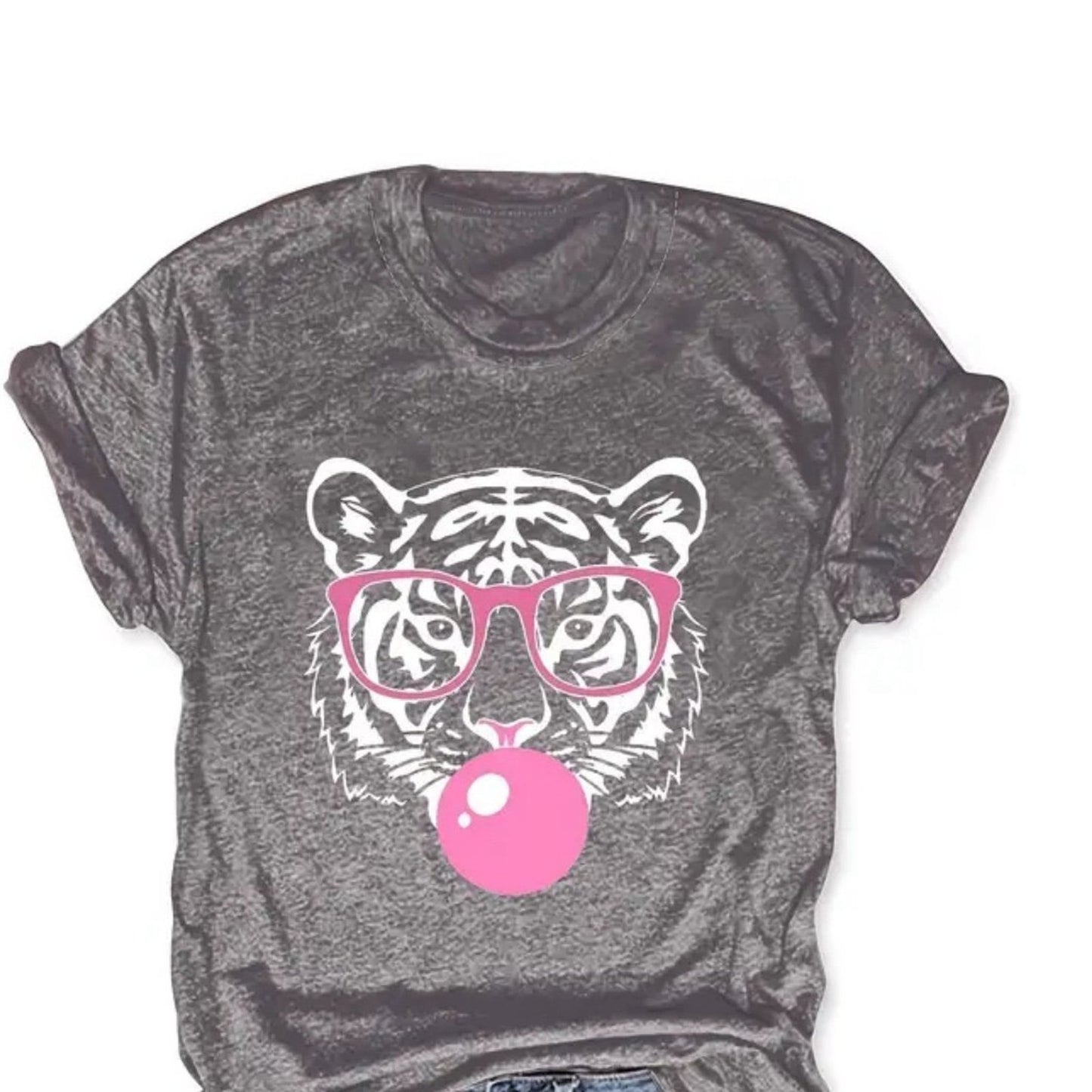 Tiger wearing Glasses blowing a bubble Shirt