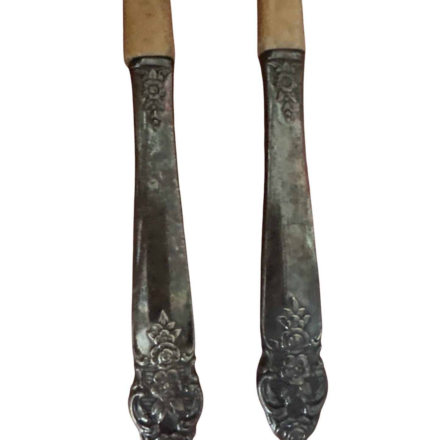 Sterling Silver Teak Wood Handle Salad Serving Set Spoon Fork Tong VTG 1960s