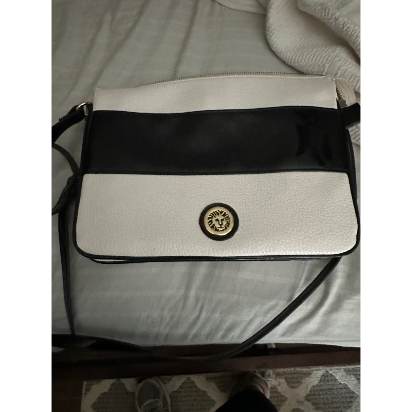 Cross-body Patent Leather Purse, Anne Klein Cross-body Purse, Black and White Patent Leather Purse