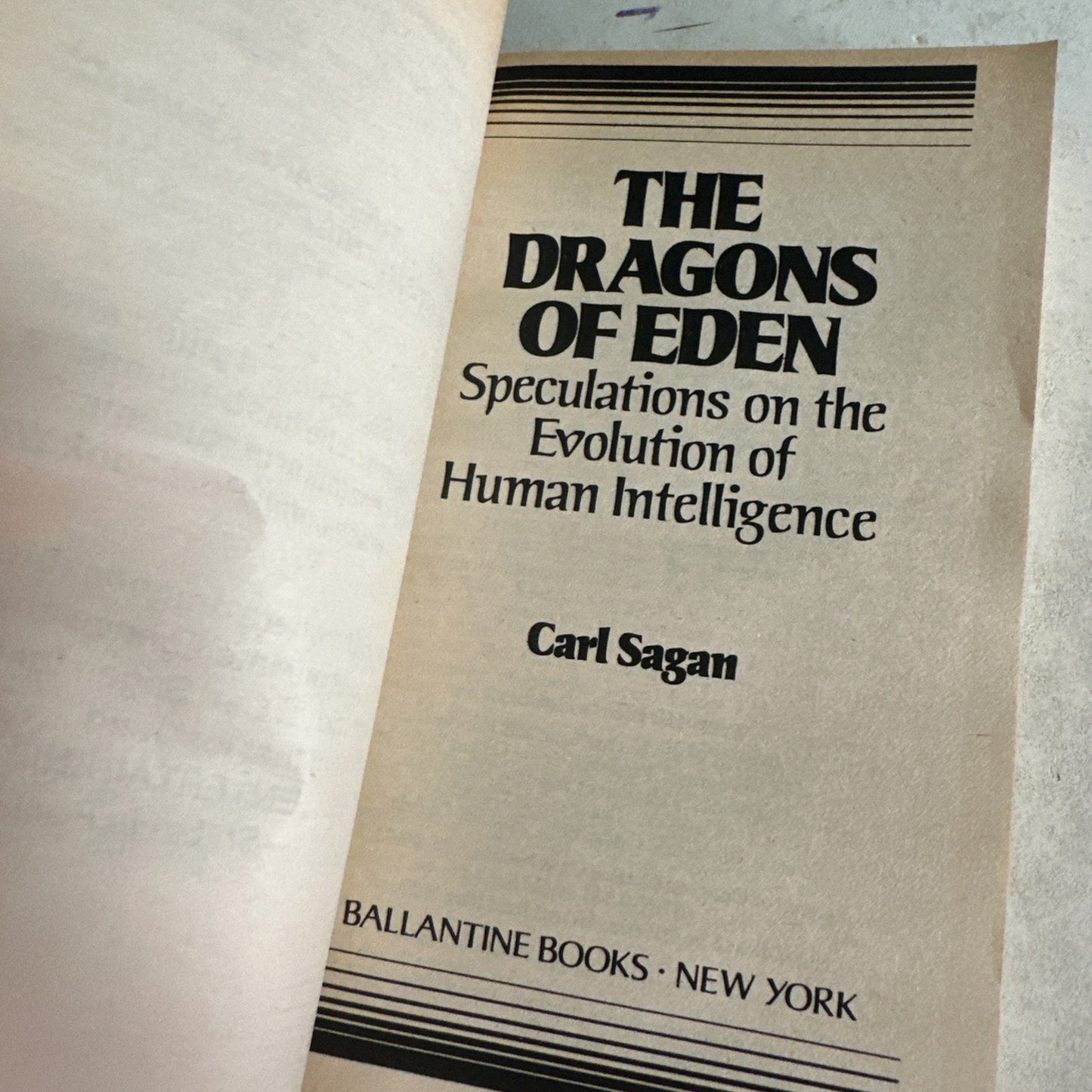 1978 THE DRAGONS OF EDEN Carl Sagan FVF 7.0 1st Ballantine Paperback / Fisherman