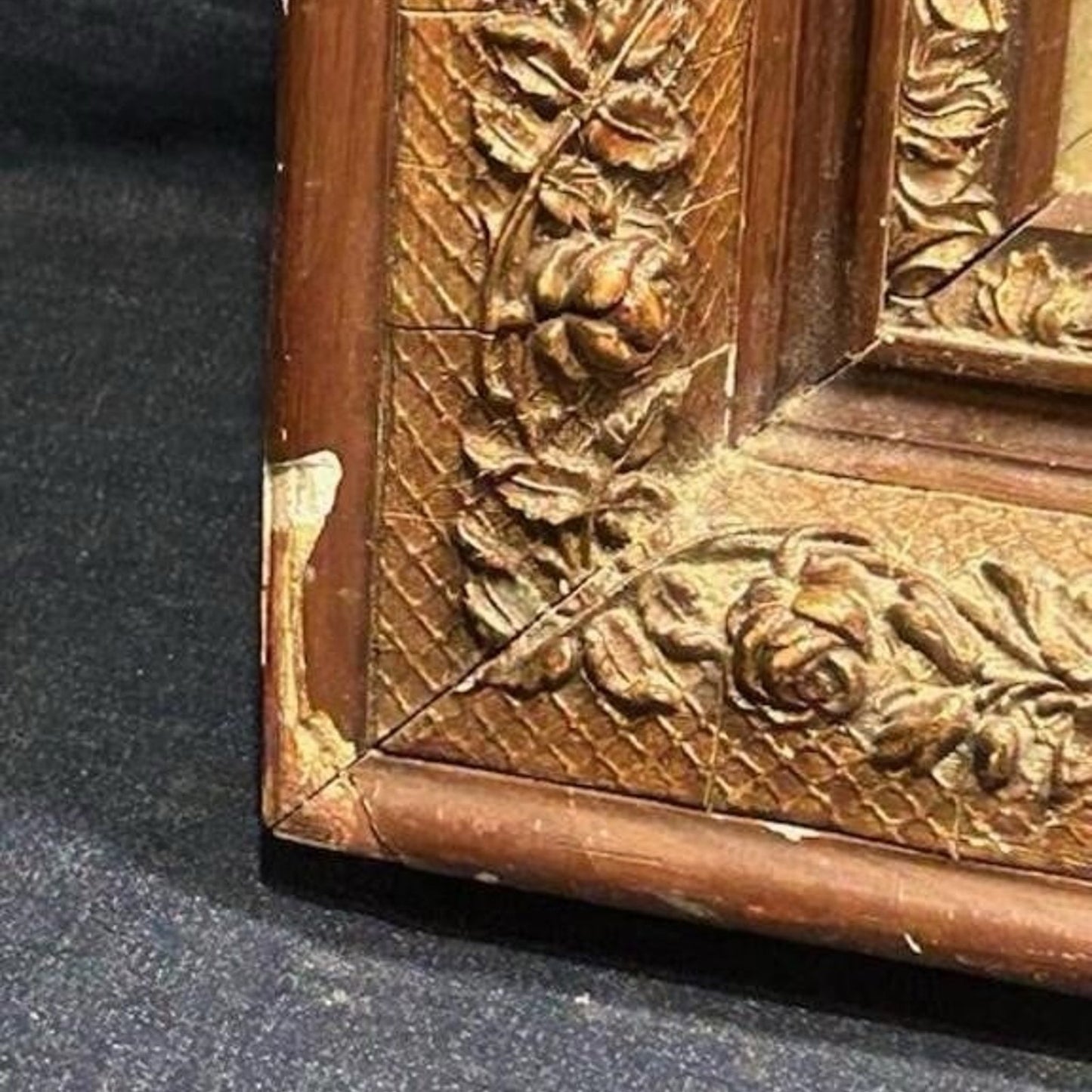 Framed Victorian Lithograph Print Picture "Wall Of Roses"
