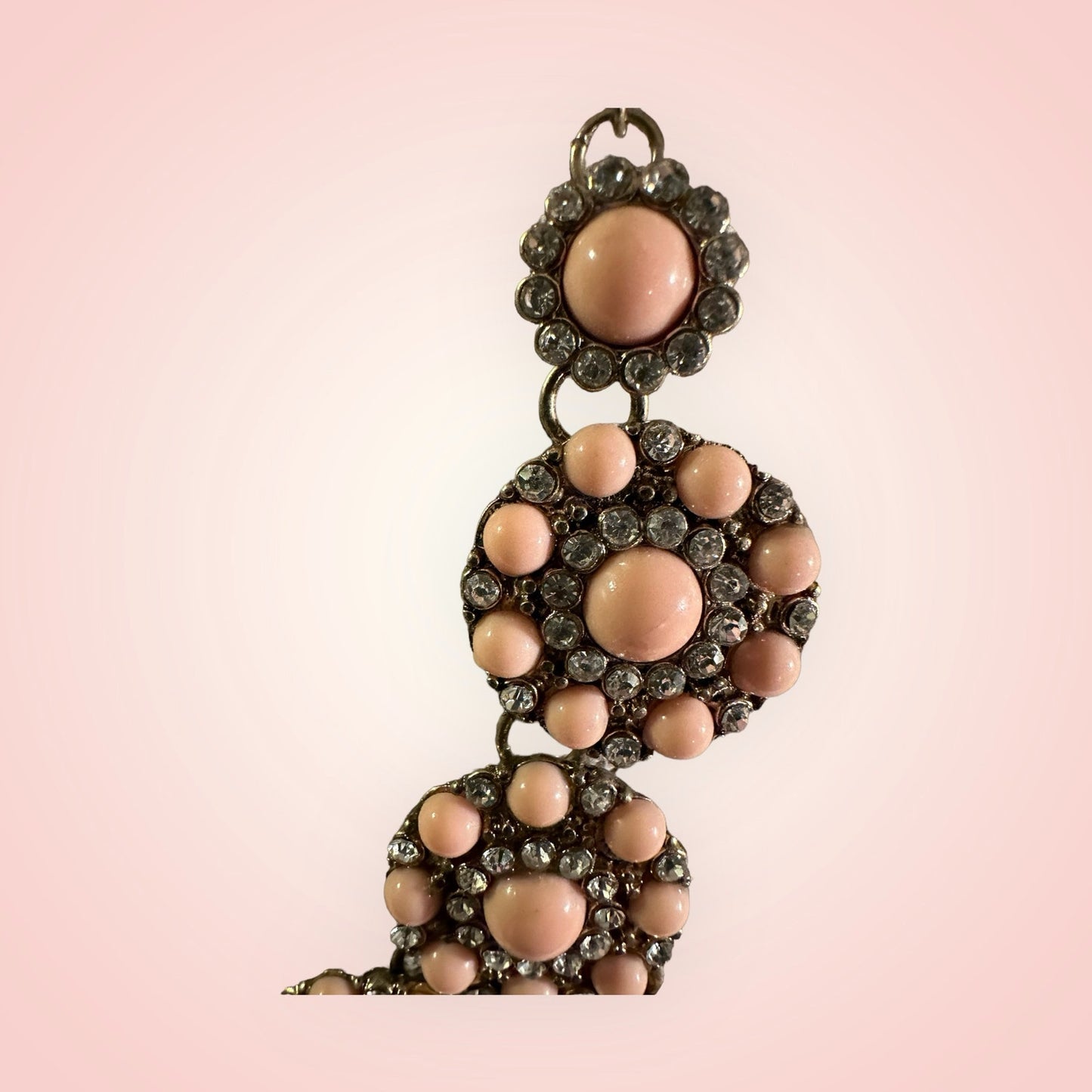 Mid-Century Pink Lucite, Clear Rhinestone and Gold Tone necklace.