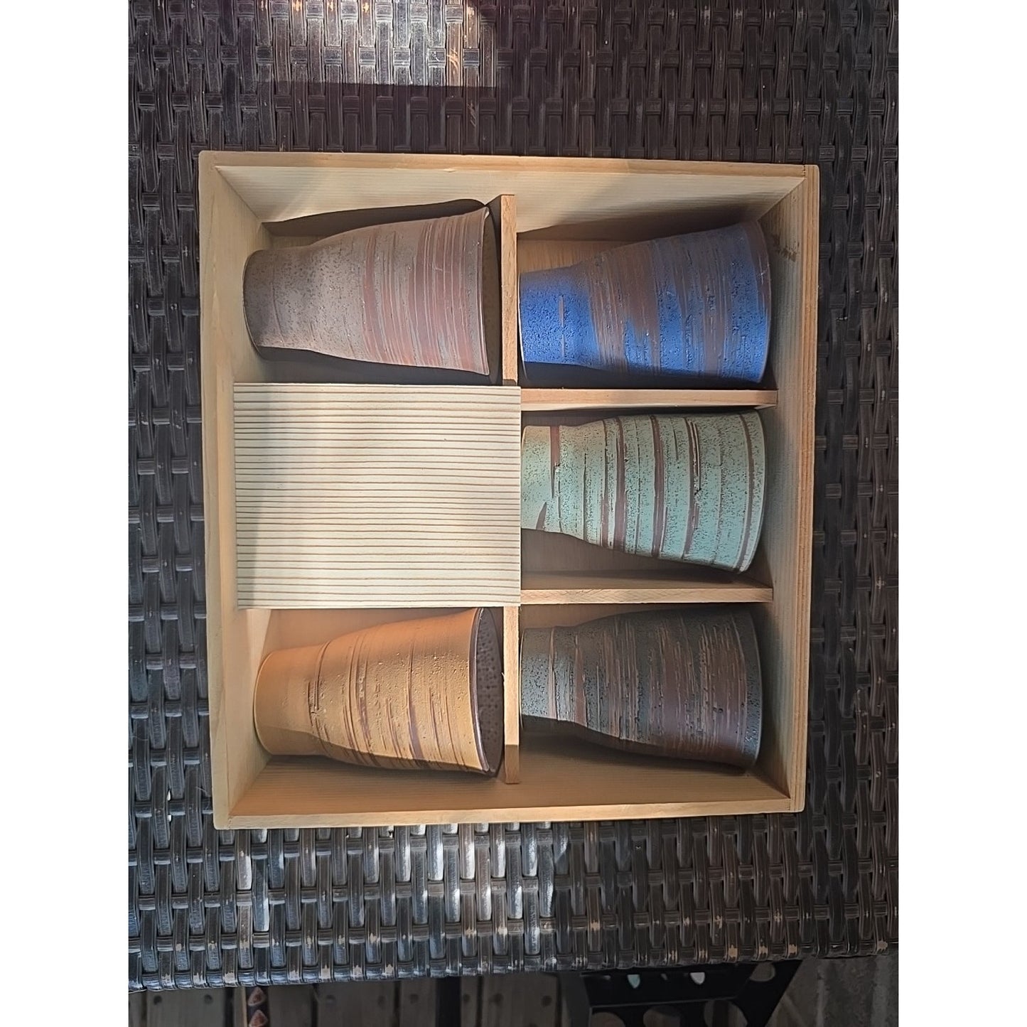 Ceramic Striped Tumblers Set of 5, 10cm, Rustic Finish