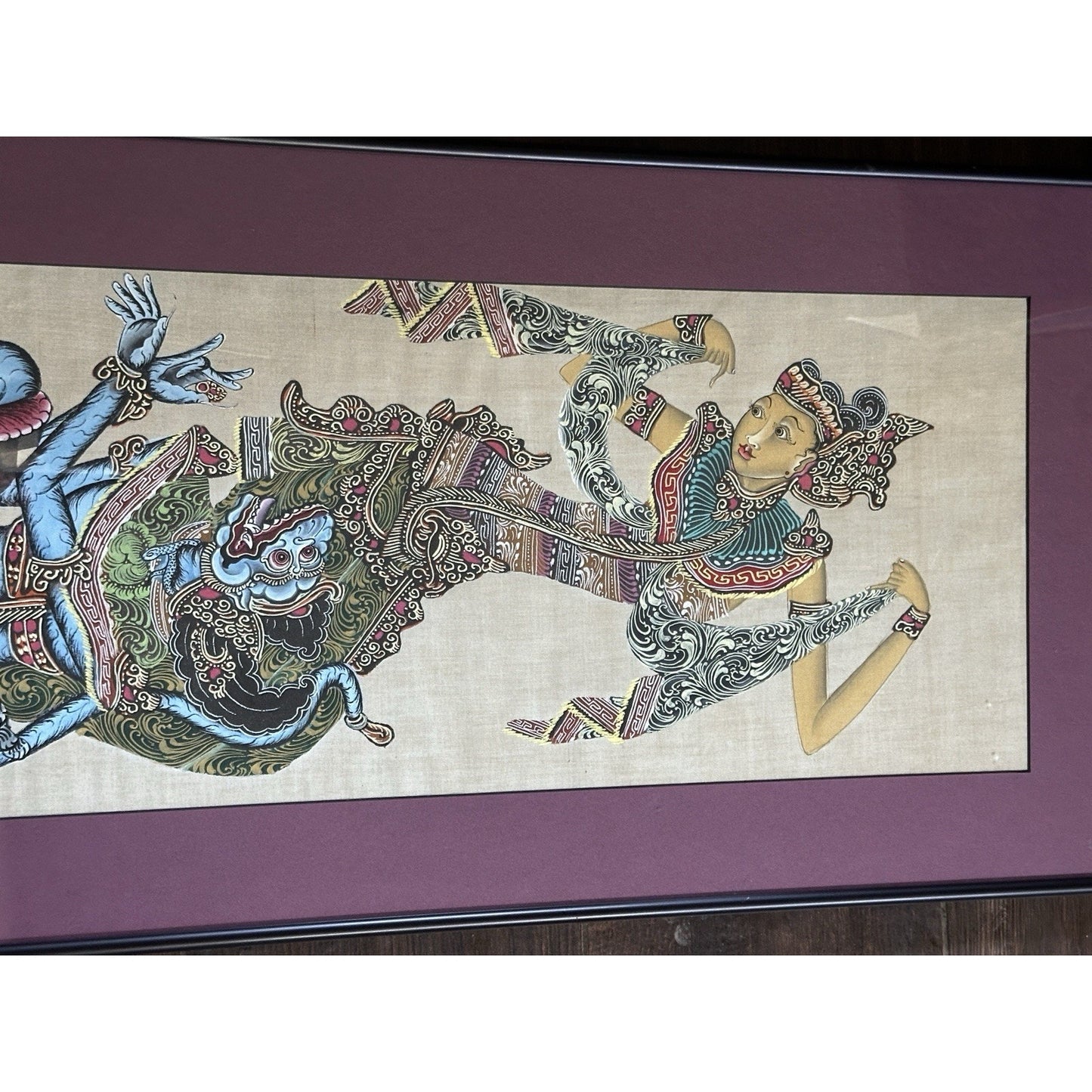 Framed vintage Balinese painting on rice paper Signed DW MD Raka Batuan Bali
