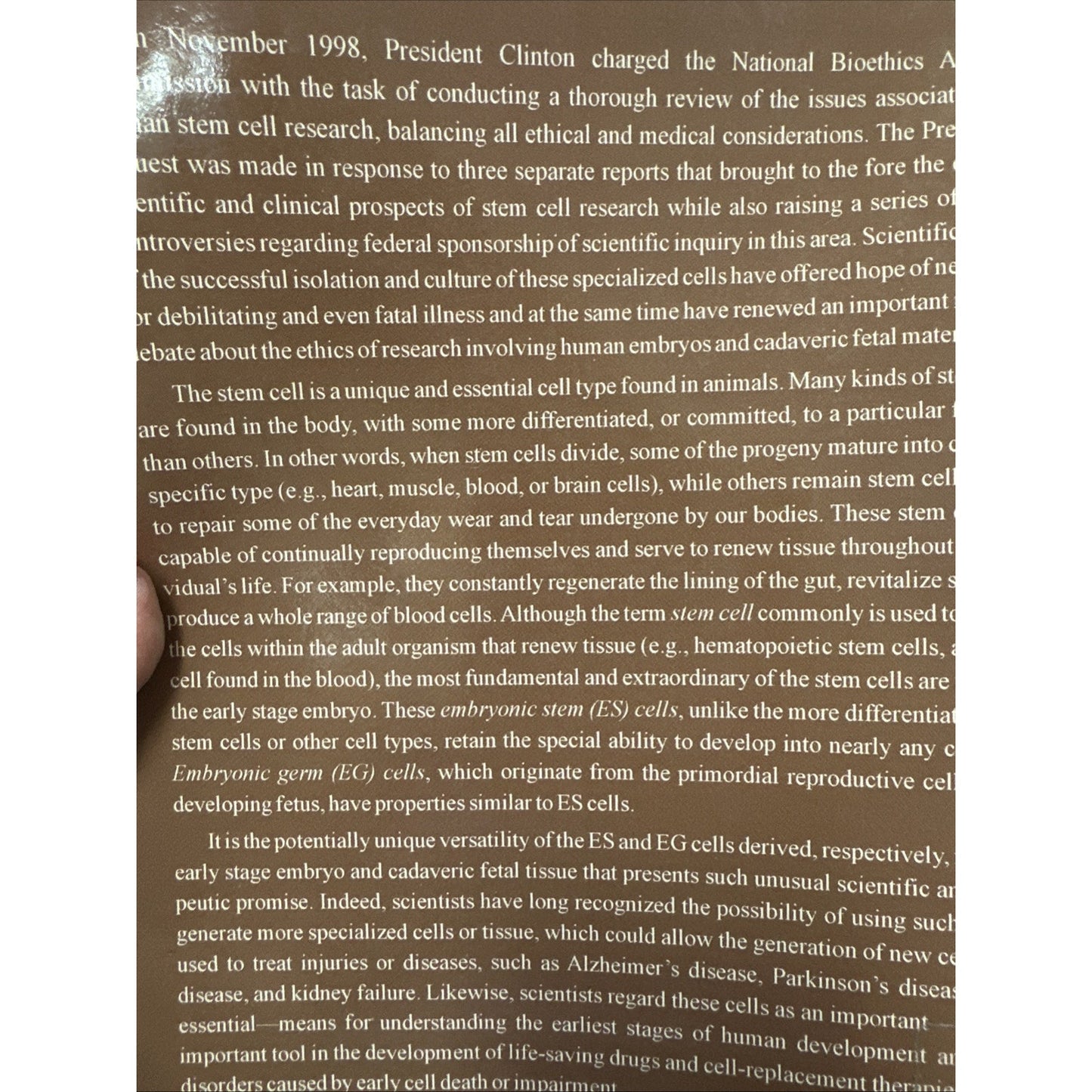 National Bioethics A - Ethical Issues in Human Stem Cell Research