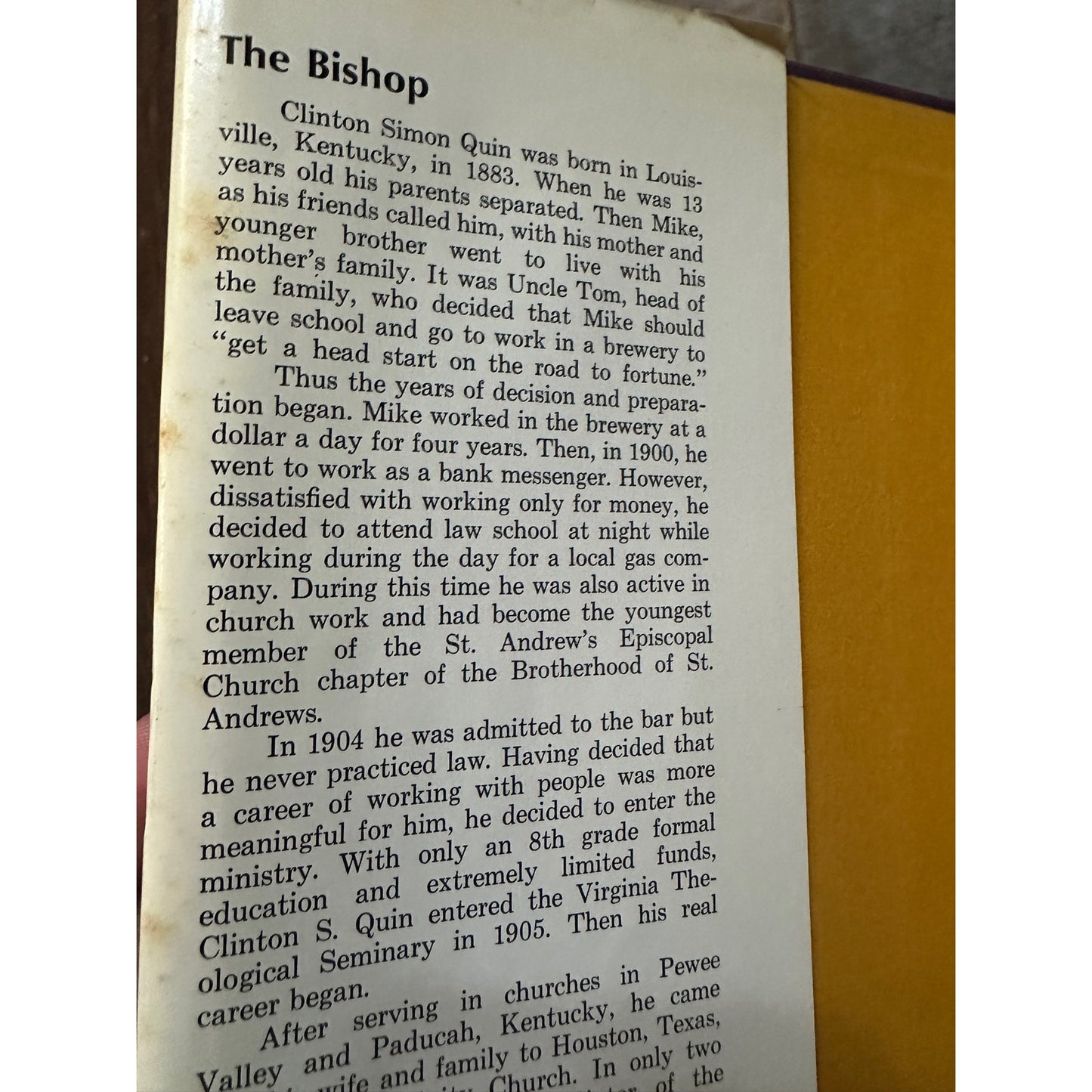 The Bishop, A Portrait of the Right Reverend Clinton S. Quin (Hardback-) First Edition