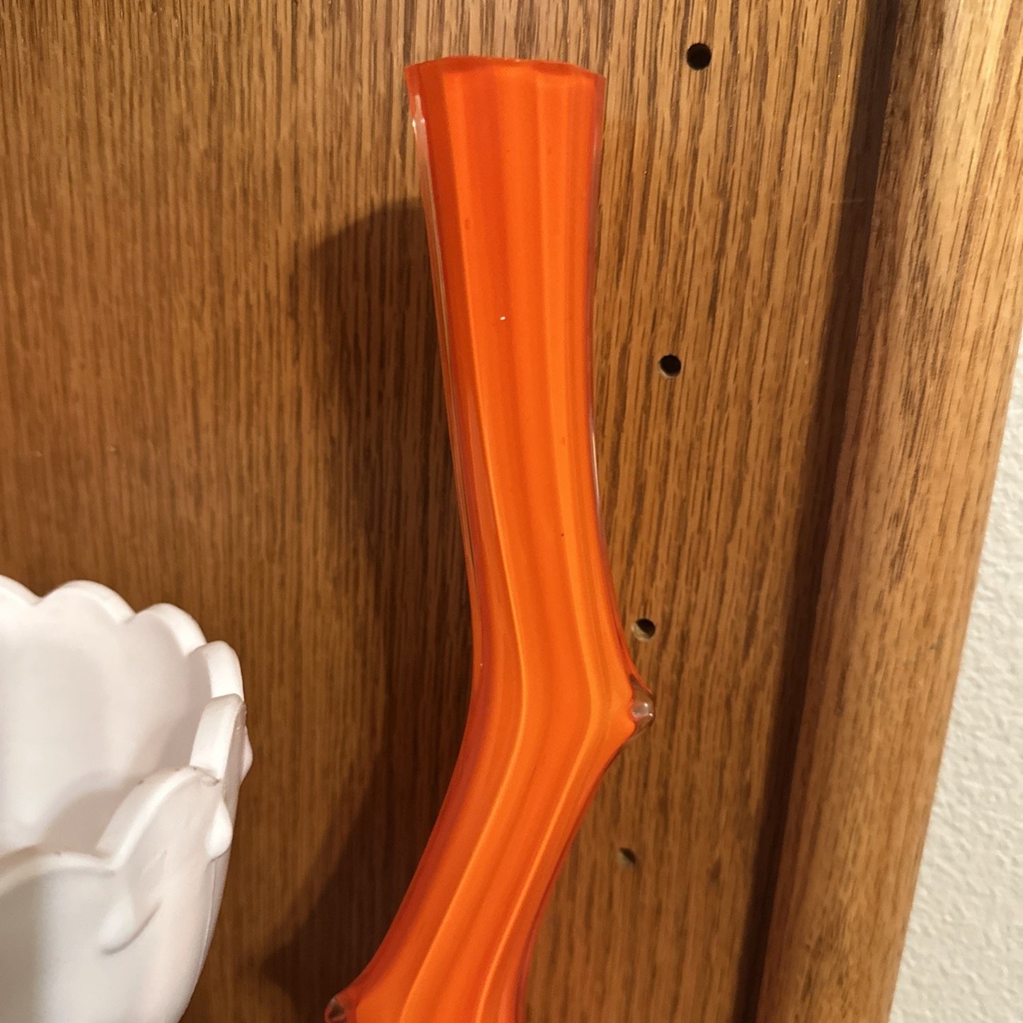 Vintage MCM Orange Glass Stretch Vase I