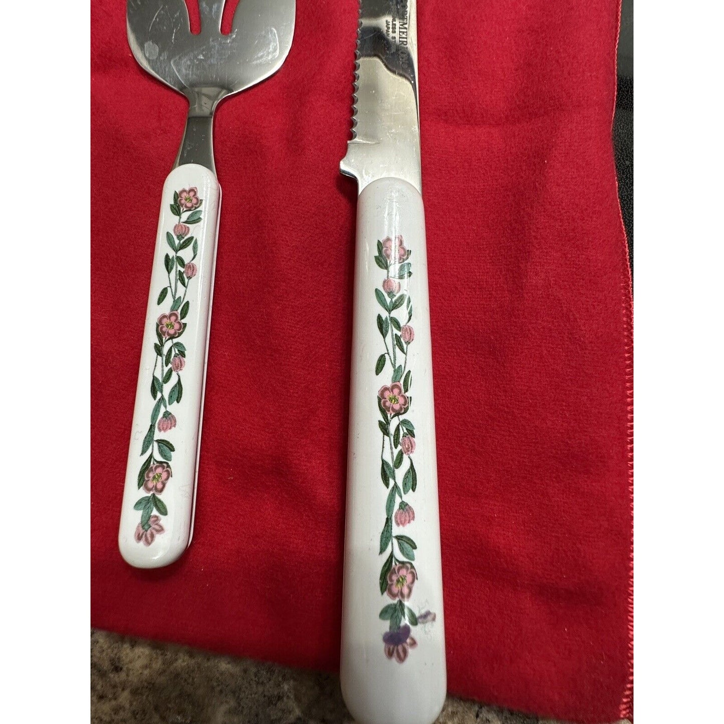 Portmeirion Botanic Garden Stainless Bread Knife & Cheese knife Porcelain Handle