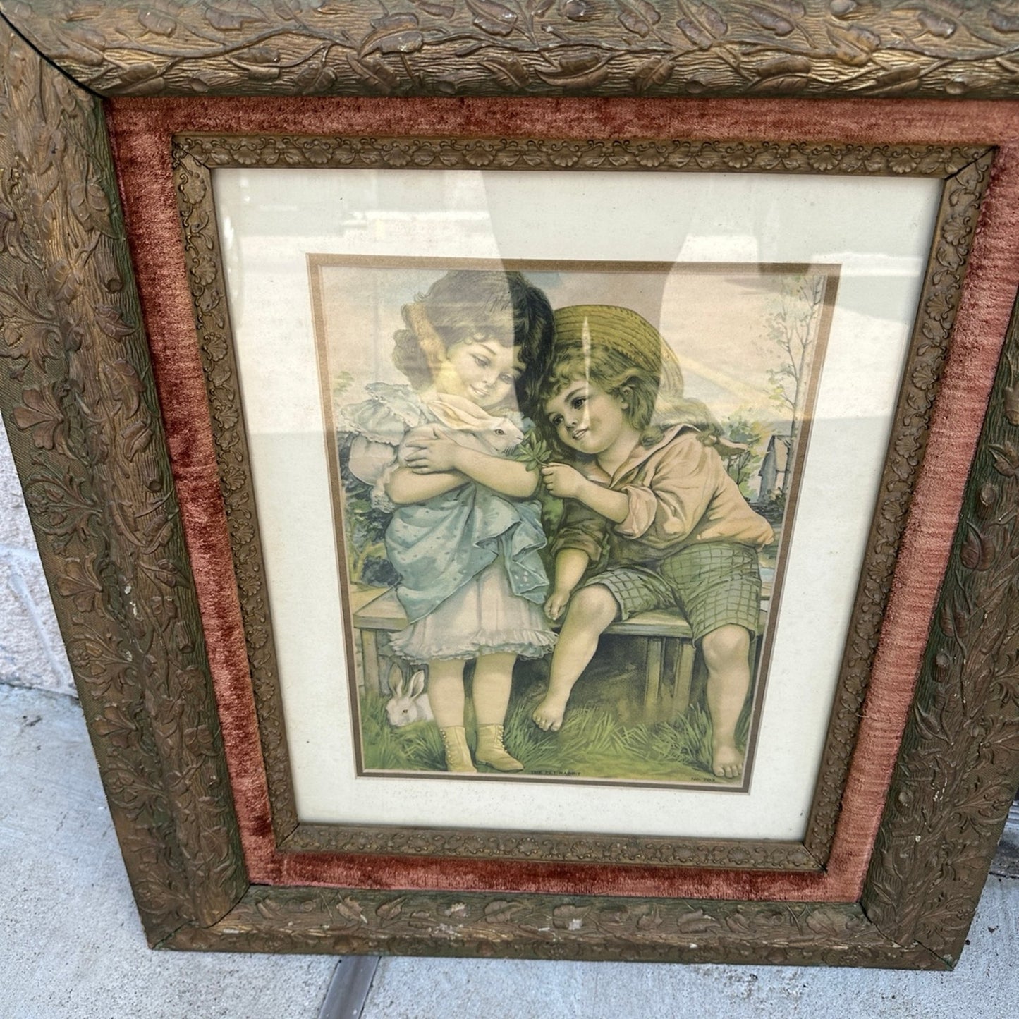 Antique lithograph boy & girl titled Peter Rabbit
