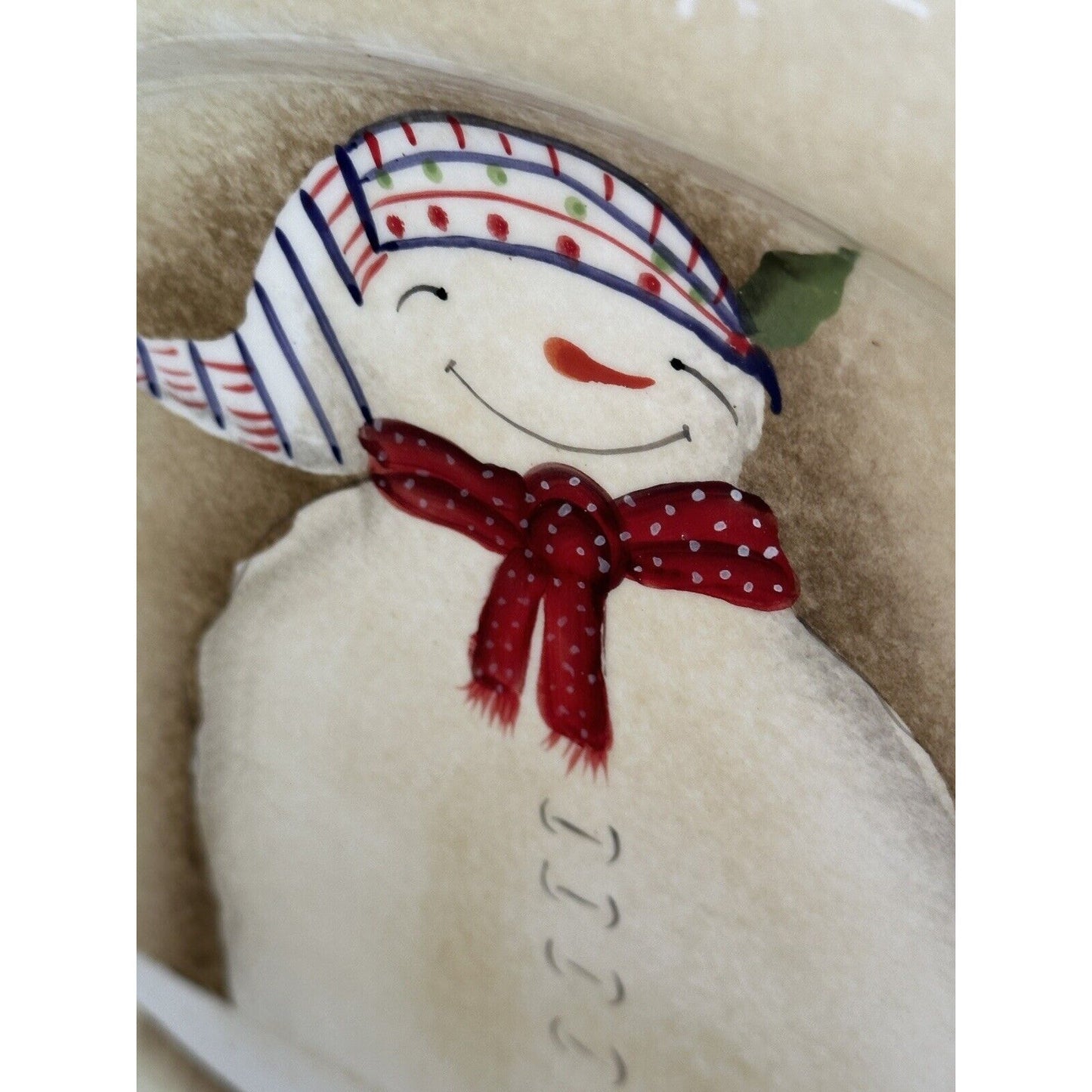 Sakura Snowmates Serving Plate Dish 16inch Snowman Red Scarf Snowflakes