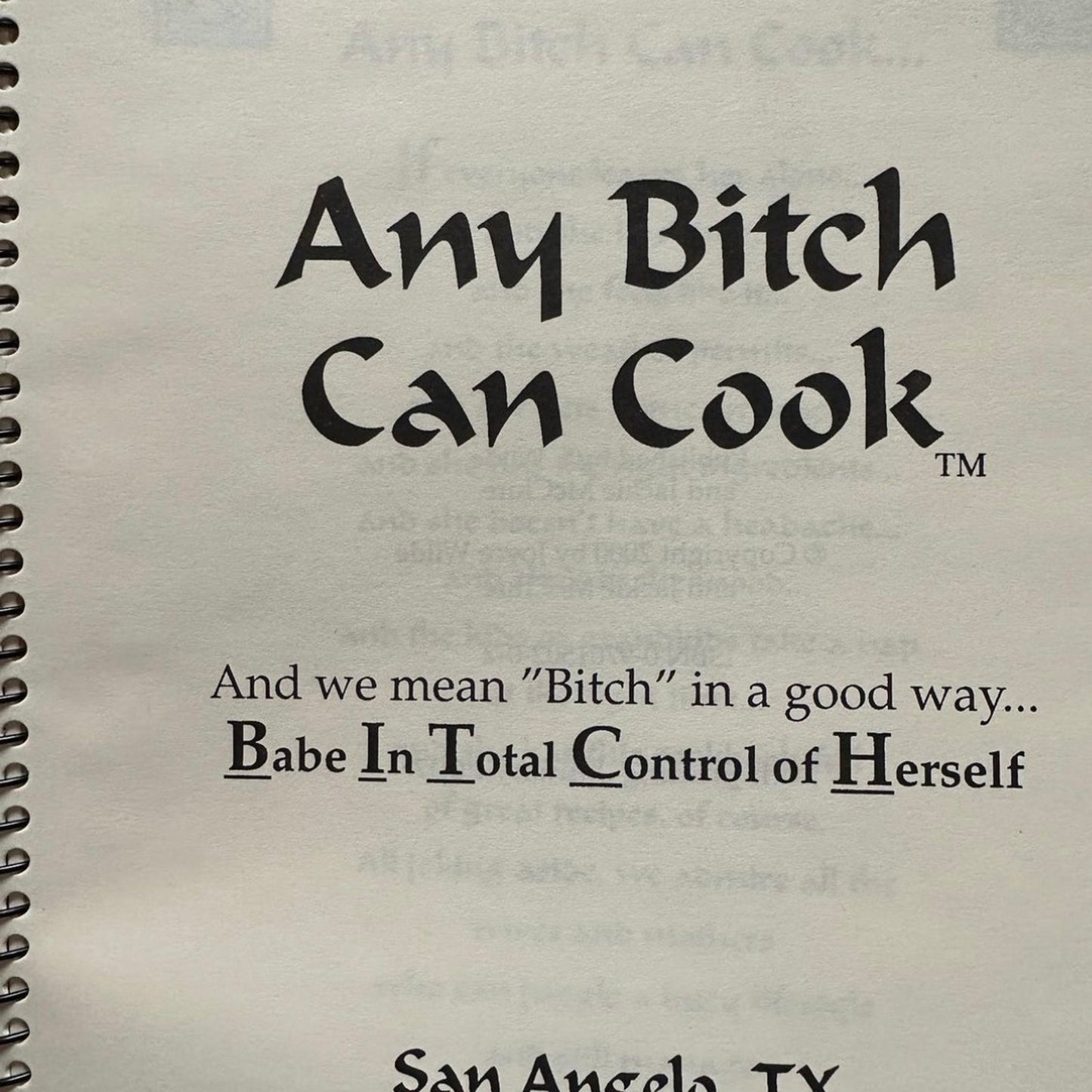 "ANY BITCH CAN COOK" cookbook