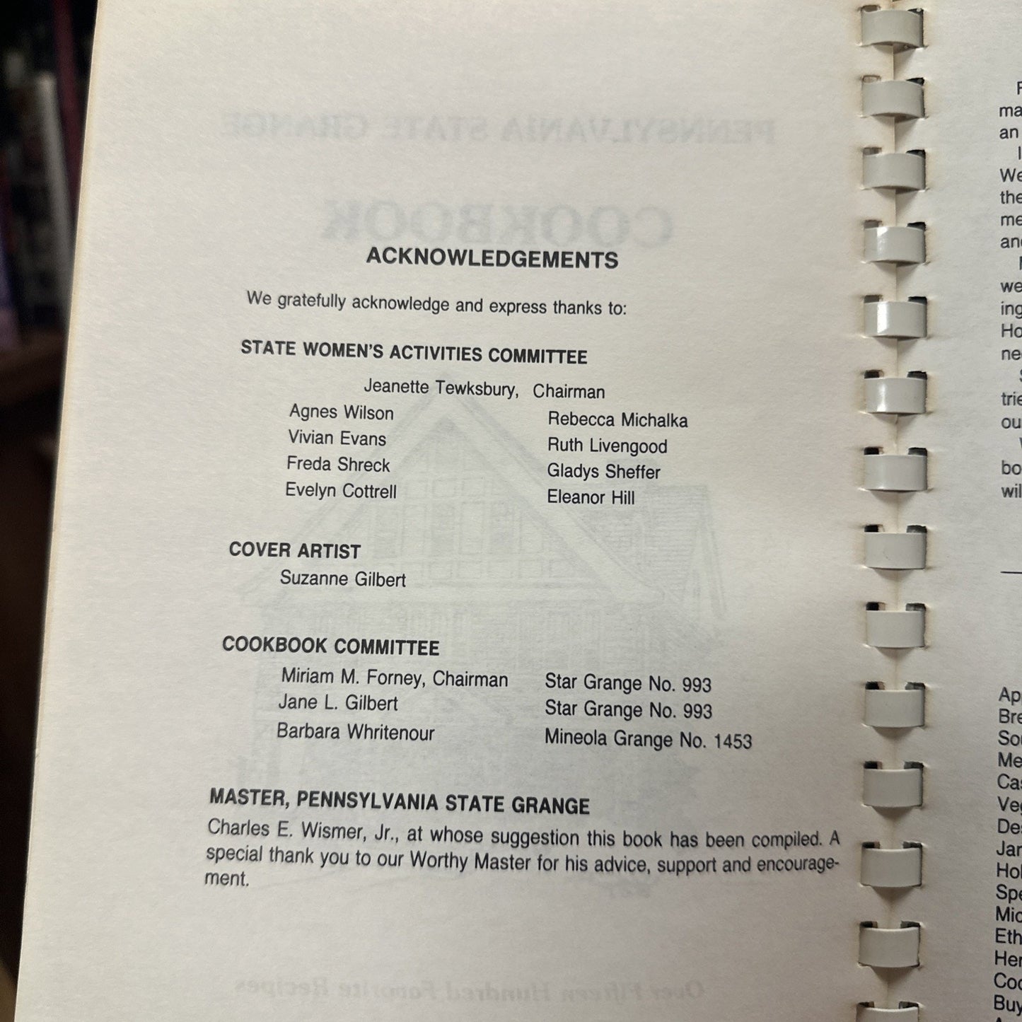 Pennsylvania State Grange Cookbook, First Edition Sixth Printing 1989