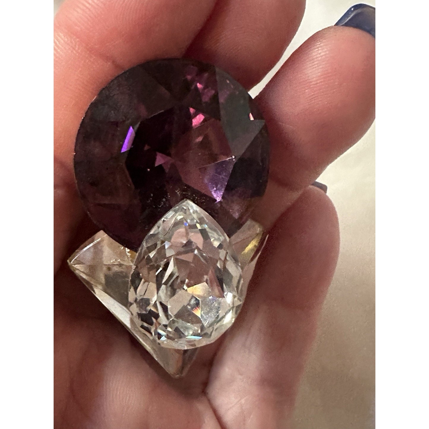 Vintage Lg Pink / Purple & Clear Rhinestone Earrings 1980 Similar to Wendy Gell