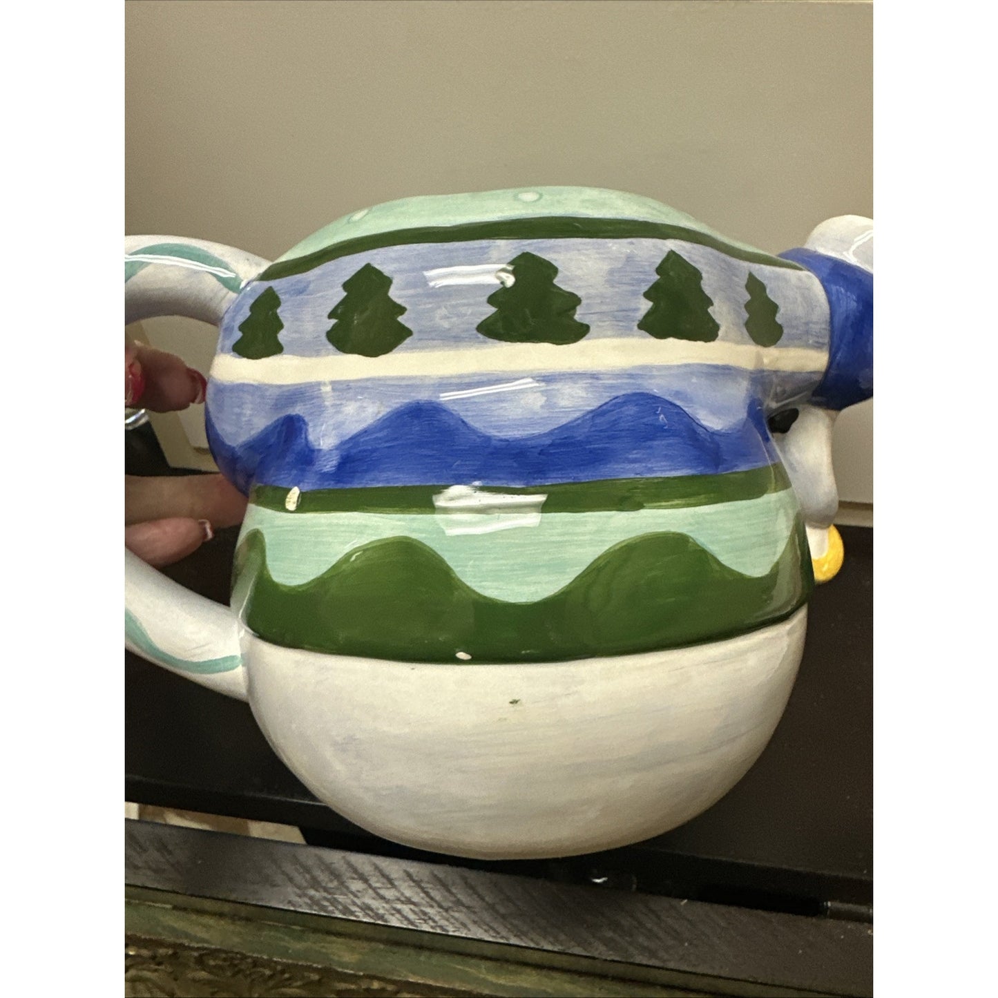 Vtg 1995 Boston Warehouse Trading Corp. Snowman Christmas Tea Pot WITH LID