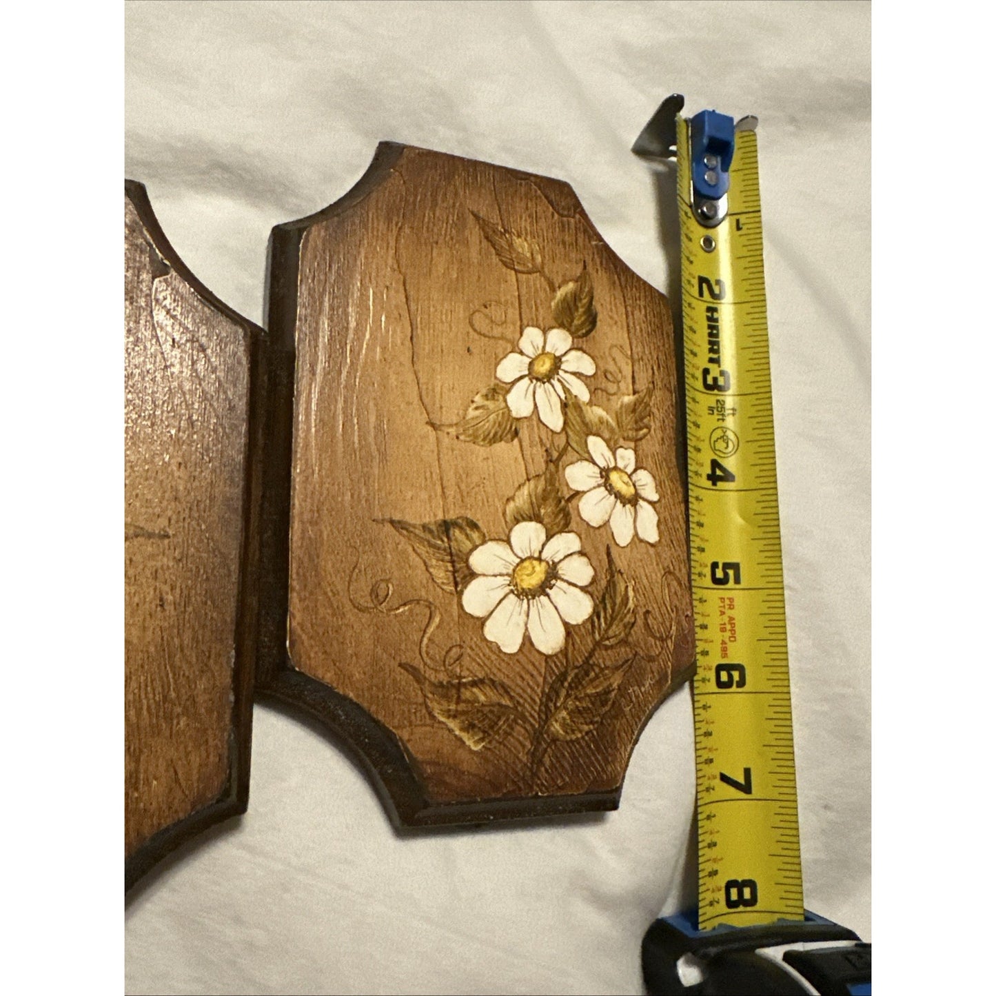 2 Vtg Hand Painted Wood Mid Century Folk Art Plaque Wall Hanging Decor