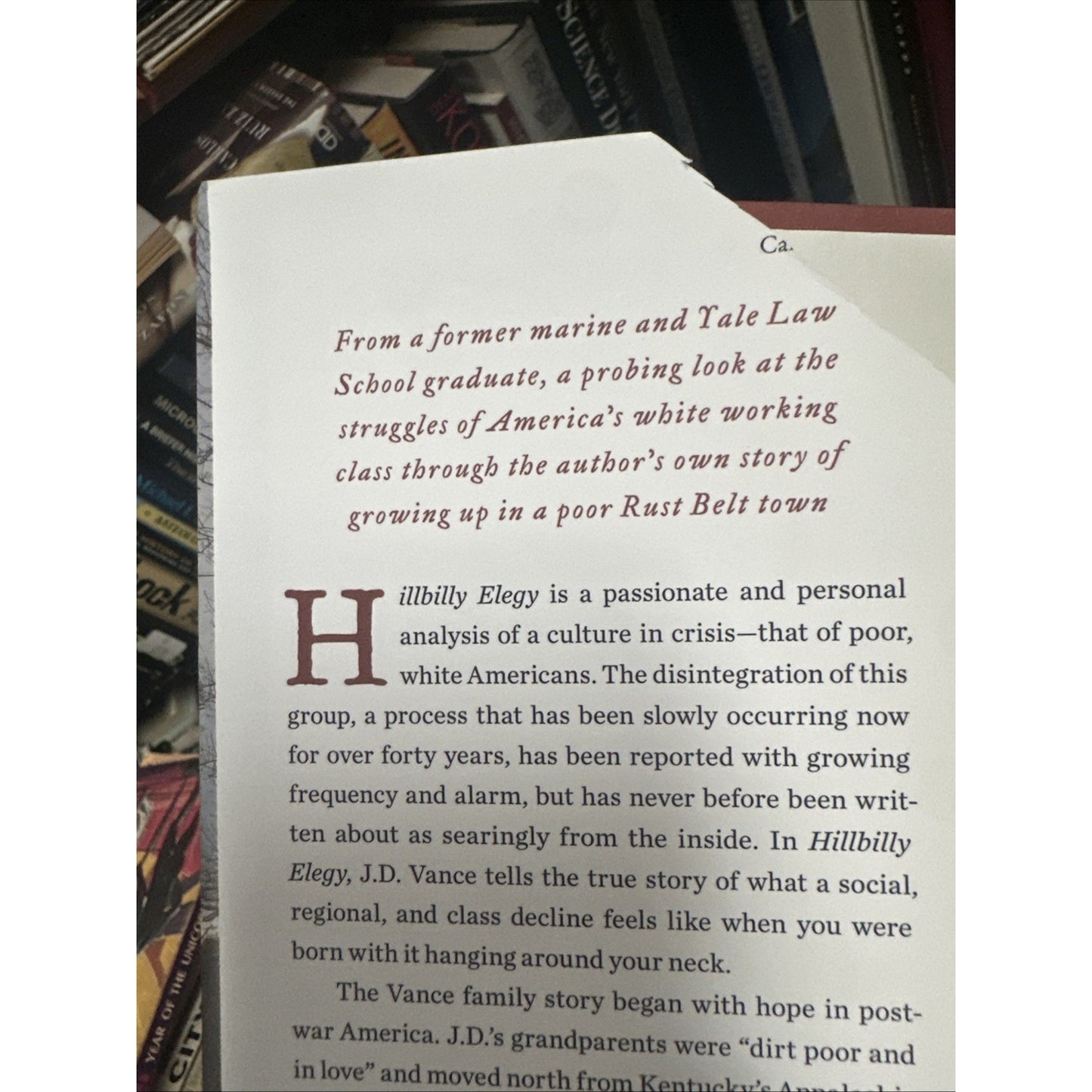 Hillbilly Elegy: A Memoir Of A Family And Culture In Crisis by J.D. Vance HC DJ