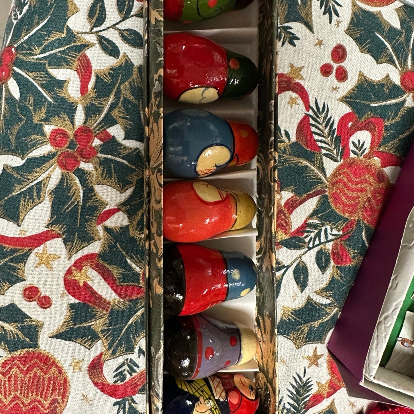 Christmas Tree Decoration Set Ornaments 7 Russian Wooden Toys Dolls Hand Painted