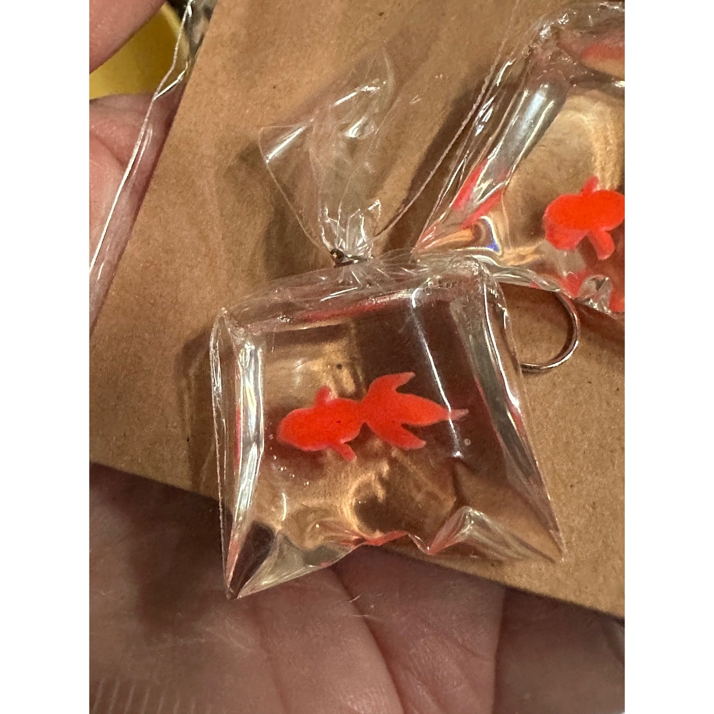 Gold fish bag dangle earrings