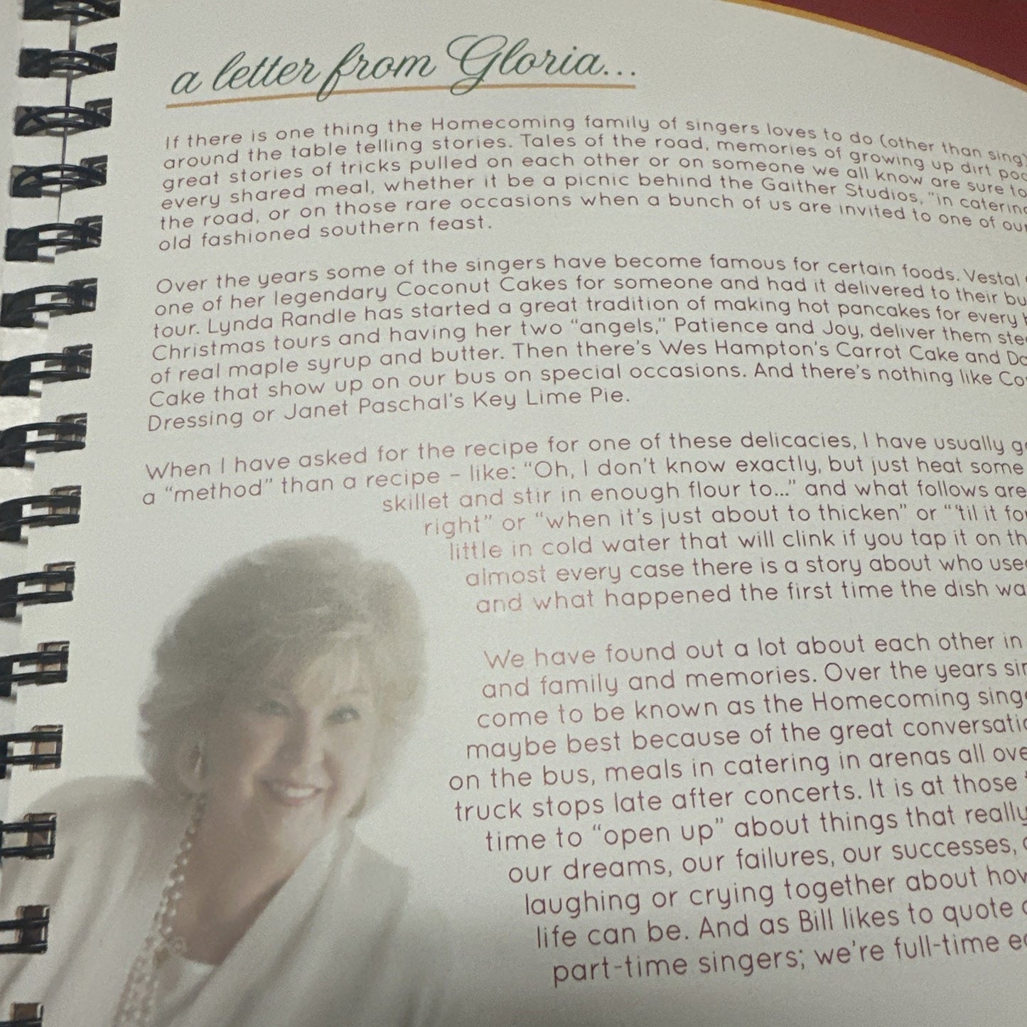 Homecoming Cookbook with Gloria Gaither 2010 Spiral Paperback EUC
