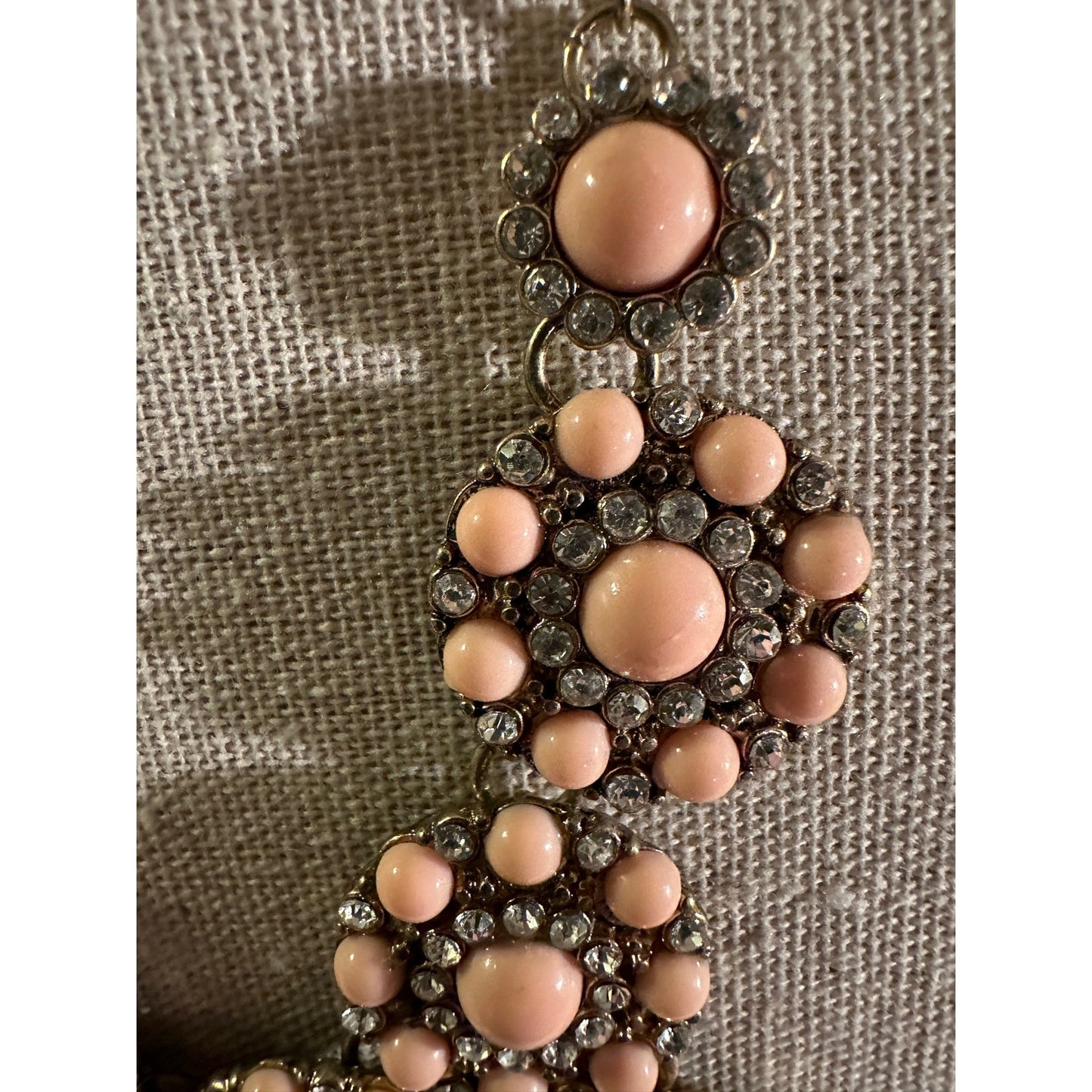Mid-Century Pink Lucite, Clear Rhinestone and Gold Tone necklace.