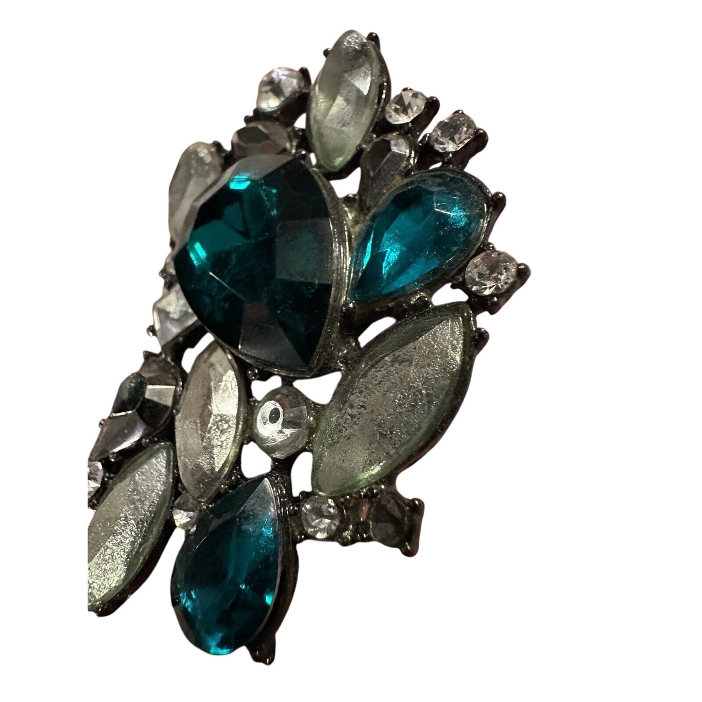Vintage Massive Ring Chunky Rhinestone Royal Green Statement Cluster