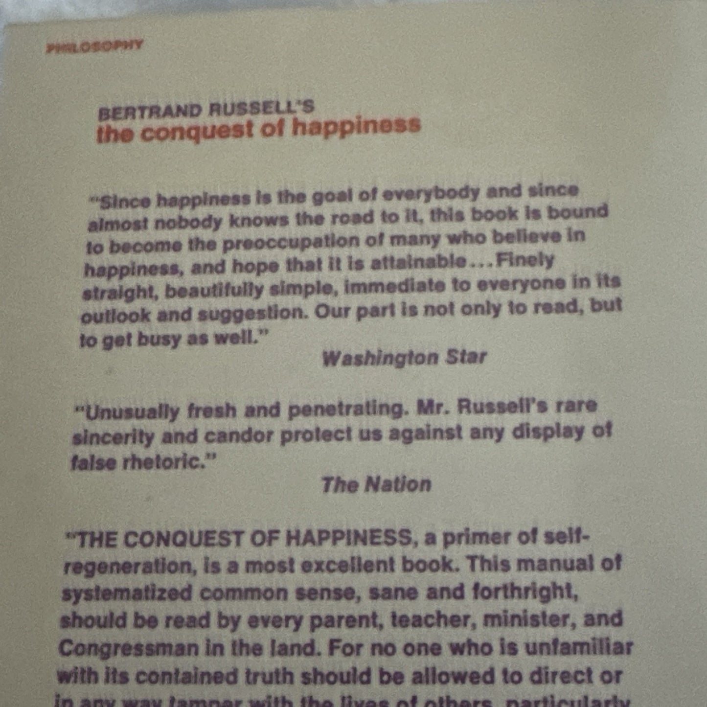 Conquest of Happiness by Bertrand Russell First 1st Edition VG PB 1988