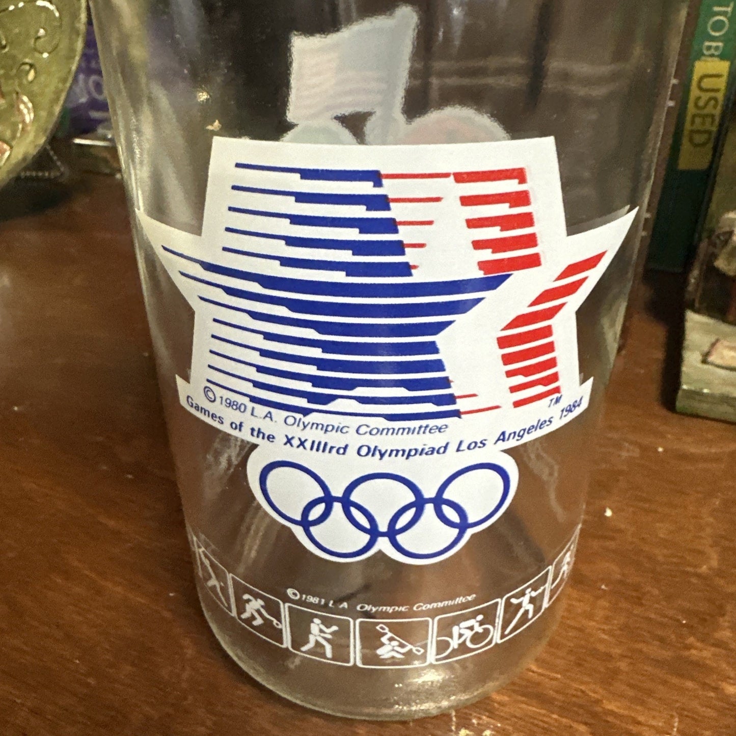 Vintage M&M 1984 LA Olympics Commemorative Glass Candy Jar With Lid Stopper