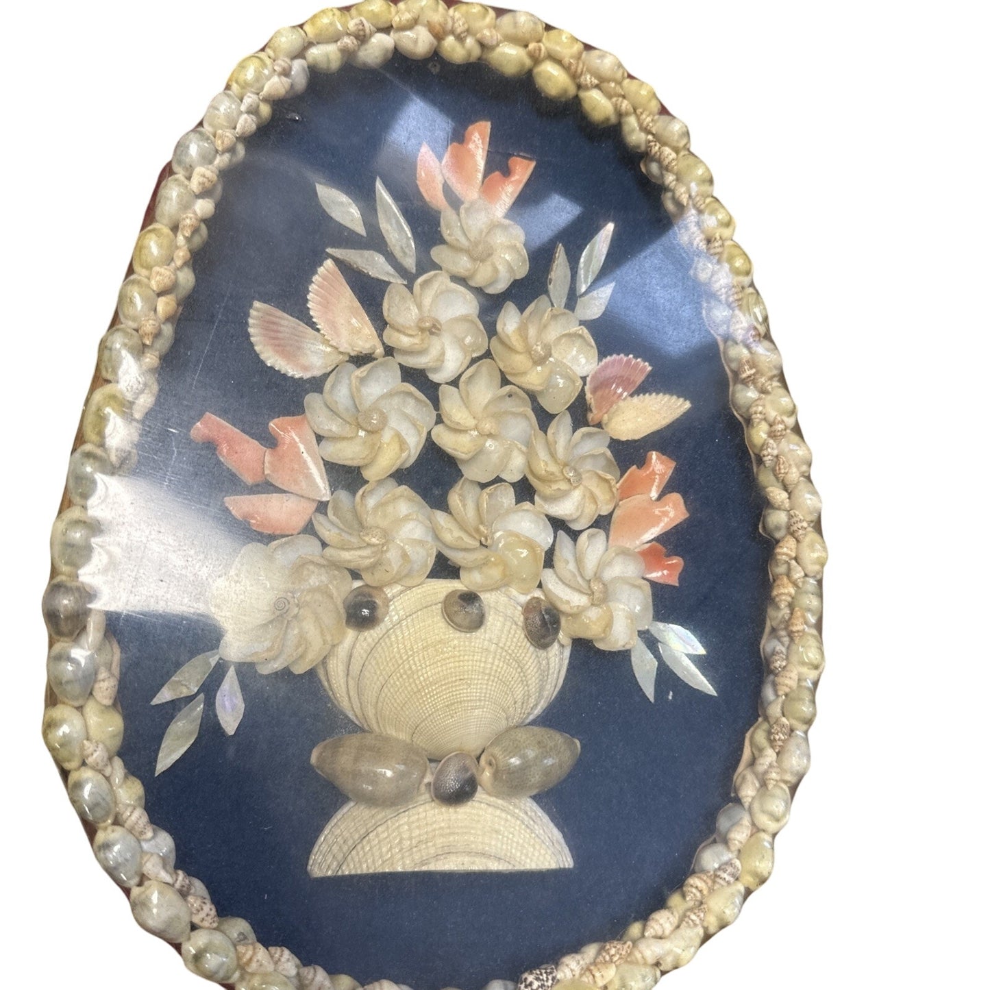 Pair Of Vintage Seashell Floral Wall Hanging Basket Folk Art Tramp Art