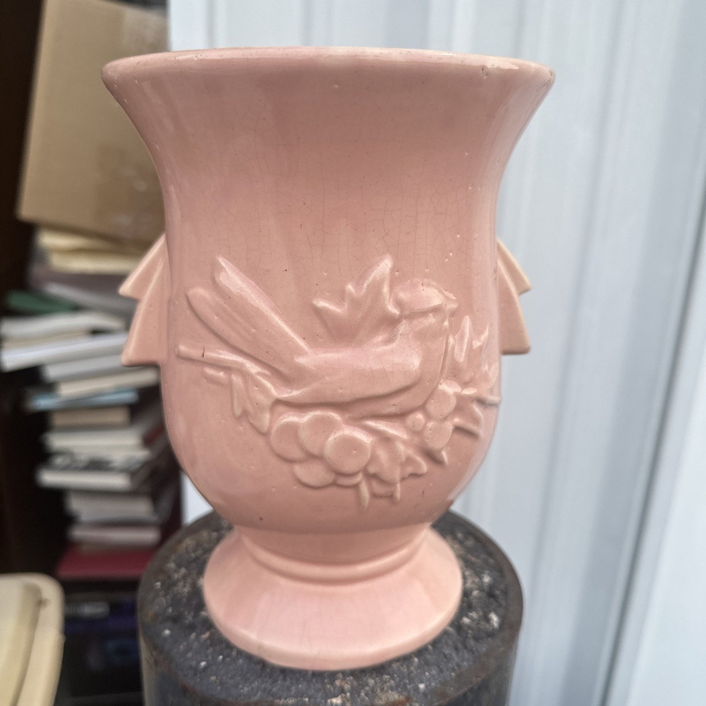 Vintage McCoy Pottery USA Vase Cardinal on Leaf & Berry Branch in Raised Relief