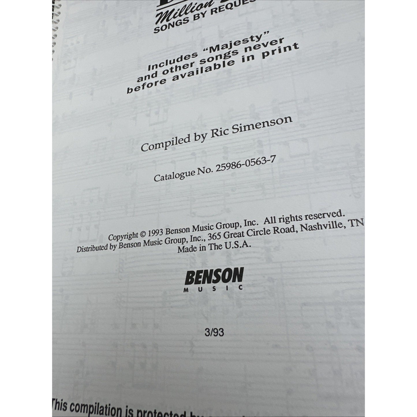 Dino Collection Million Seller Songs By Request Solo Piano Benson Music. Signed