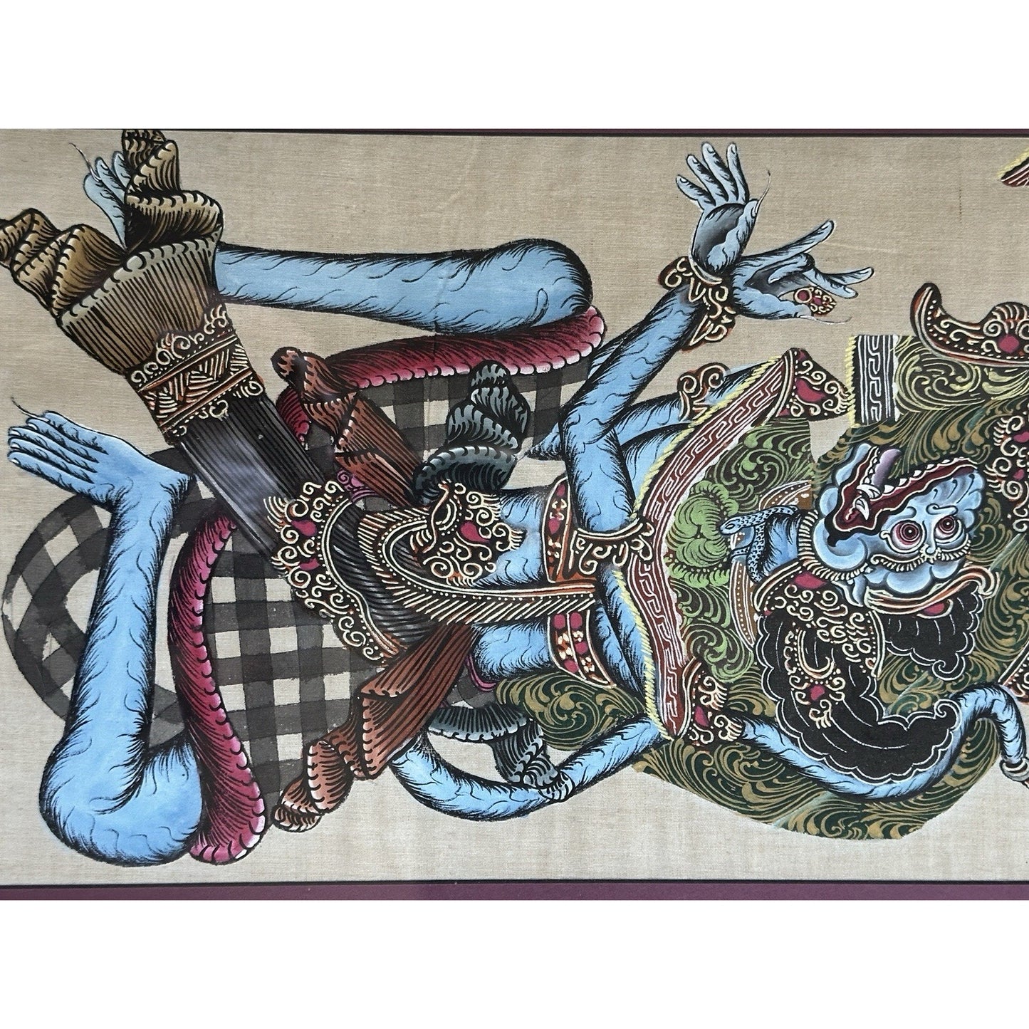 Framed vintage Balinese painting on rice paper Signed DW MD Raka Batuan Bali