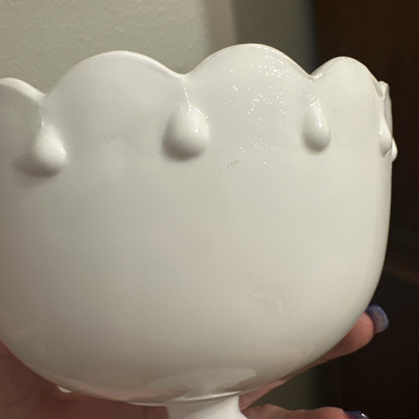 LARGE Indiana Glass Tear Drop White Milk Glass Compote Stemmed Bowl Centerpiece
