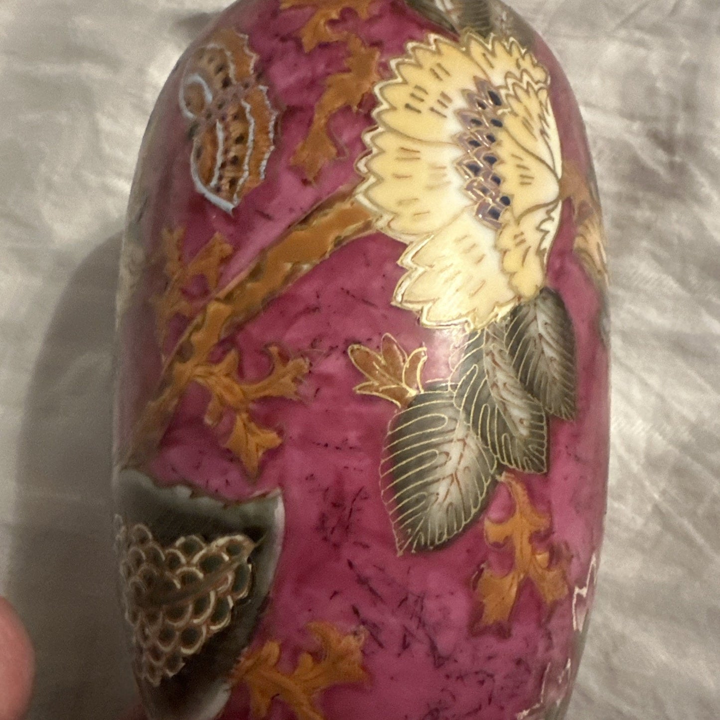 Vintage WBI Chinese Vase Porcelain Floral Design Blue Pink 12” Tall Gold Outline