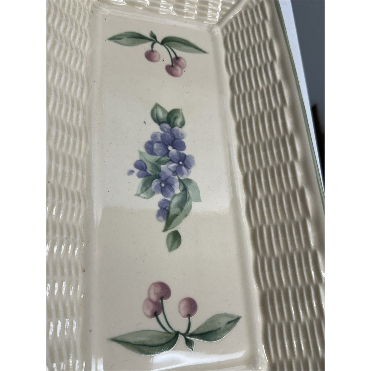 Pfatlzgraff "GARDEN PARTY" serving tray 12 1/4"X6 3/8" cream, green, pink & blue