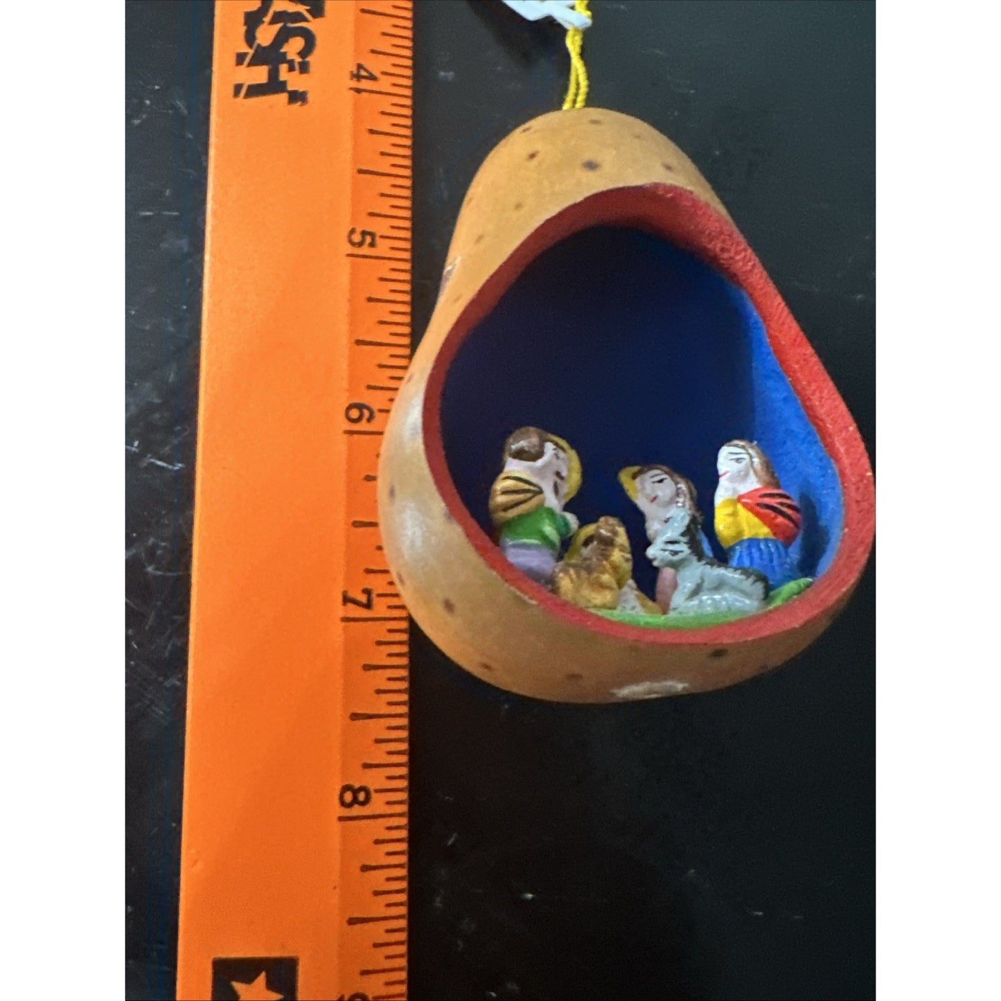 Figural Nativity Scene Gourd Christmas Ornament Hand Painted Folk Art Bonaire
