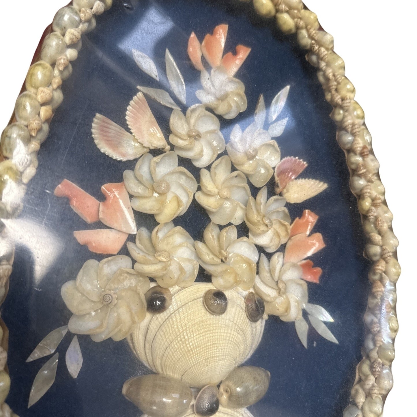 Pair Of Vintage Seashell Floral Wall Hanging Basket Folk Art Tramp Art