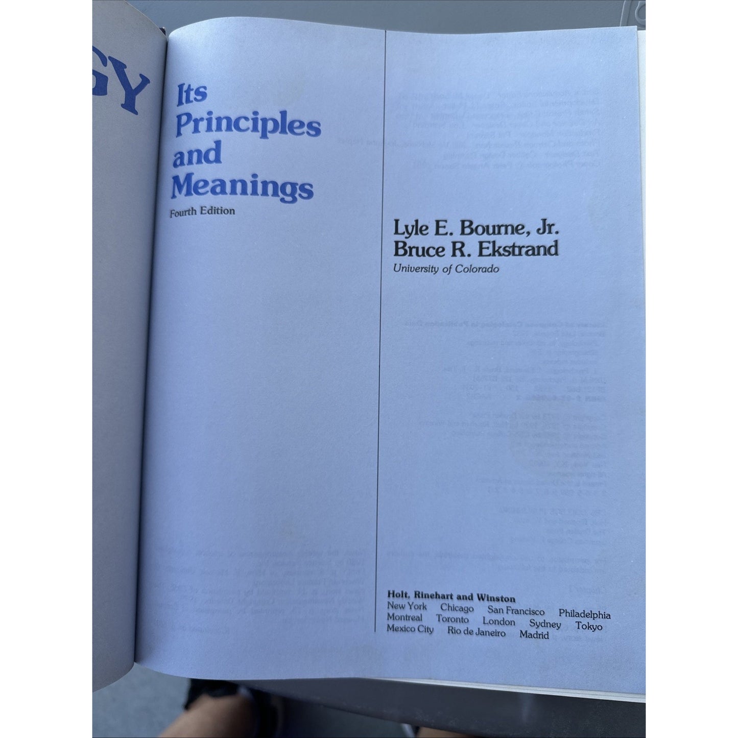 Psychology (4th Edition) by Lyle Bourne & Bruce Ekstrand (1982) Textbook