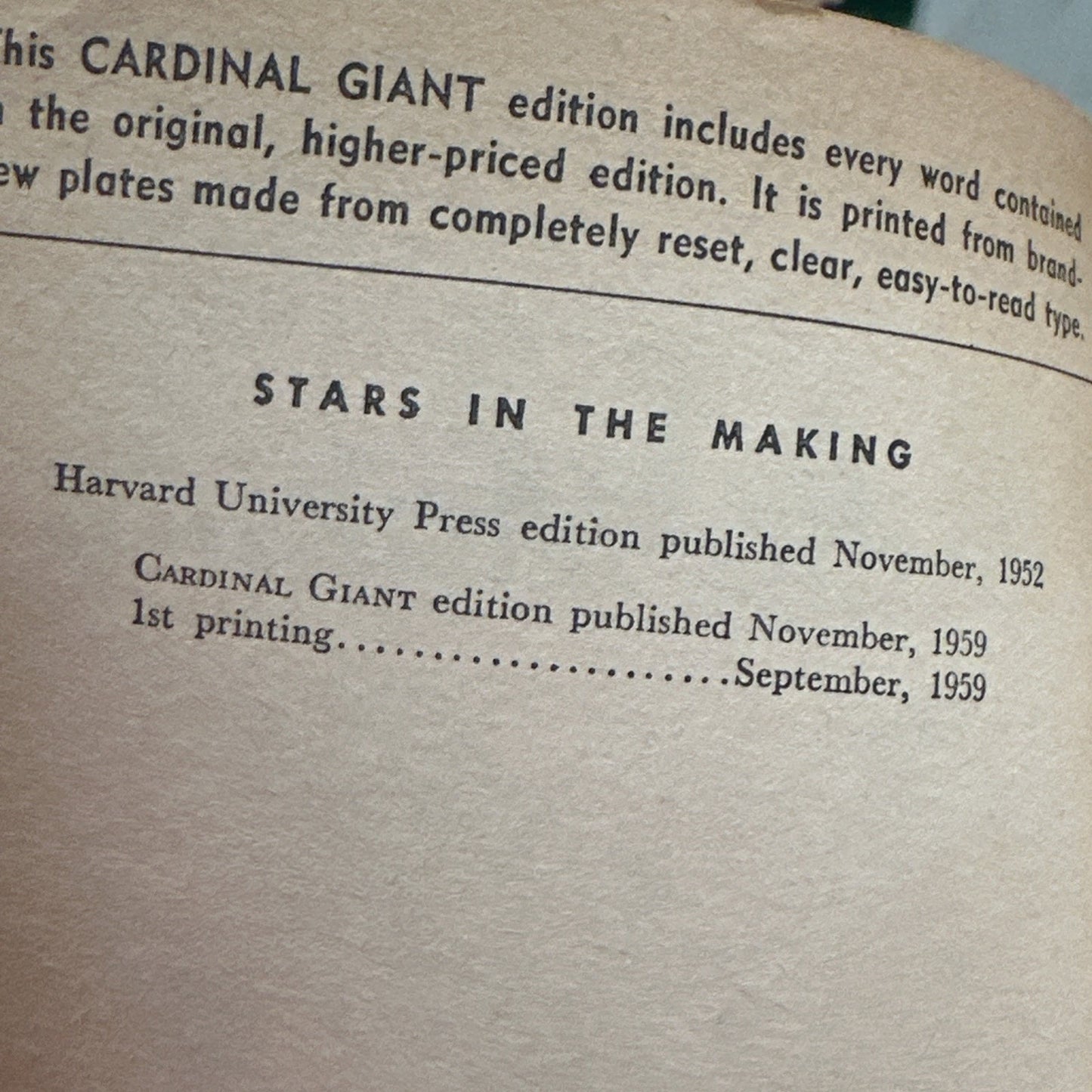 Stars in the Making - Cecilia Payne-Gaposchkin, 1959 sc, Pocket Books (GC-69)