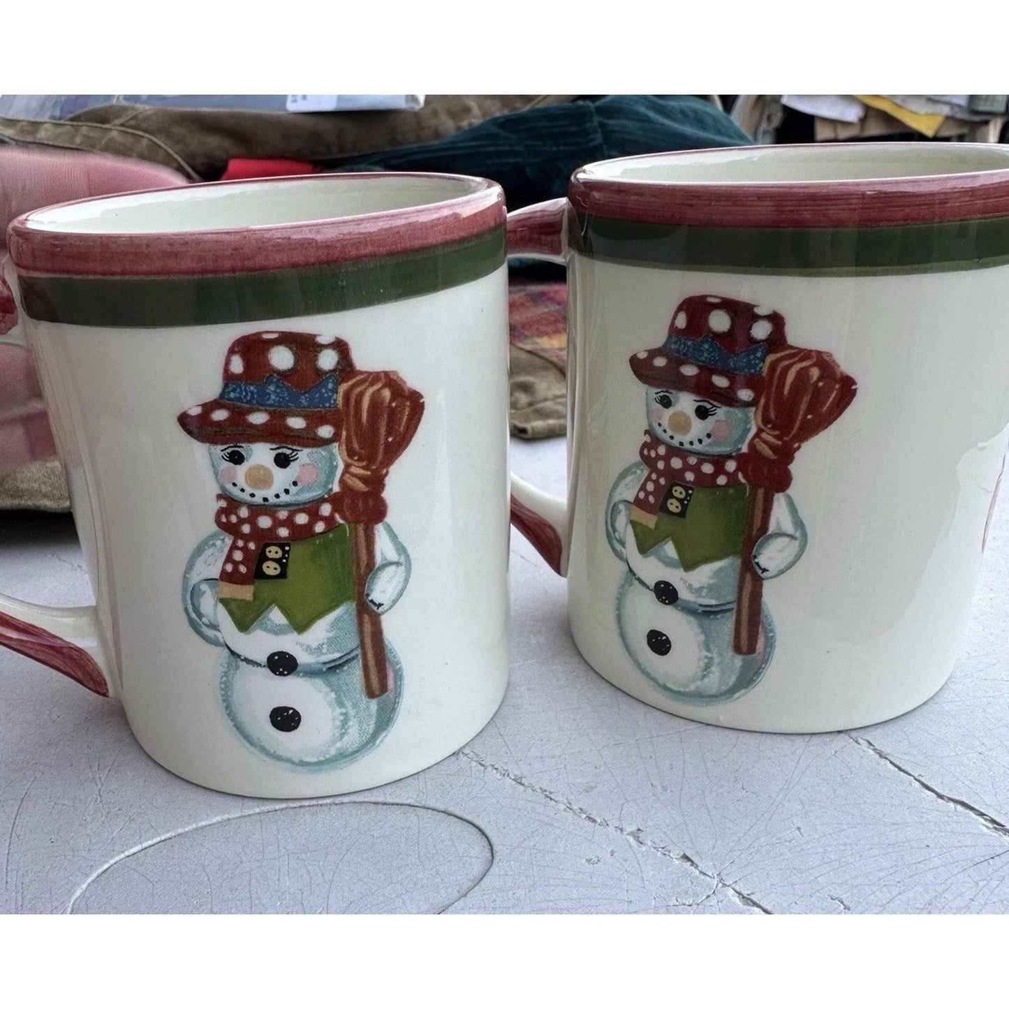 2 Christopher Radko Christmas Mug Nutcracker Snowman Candy Cane