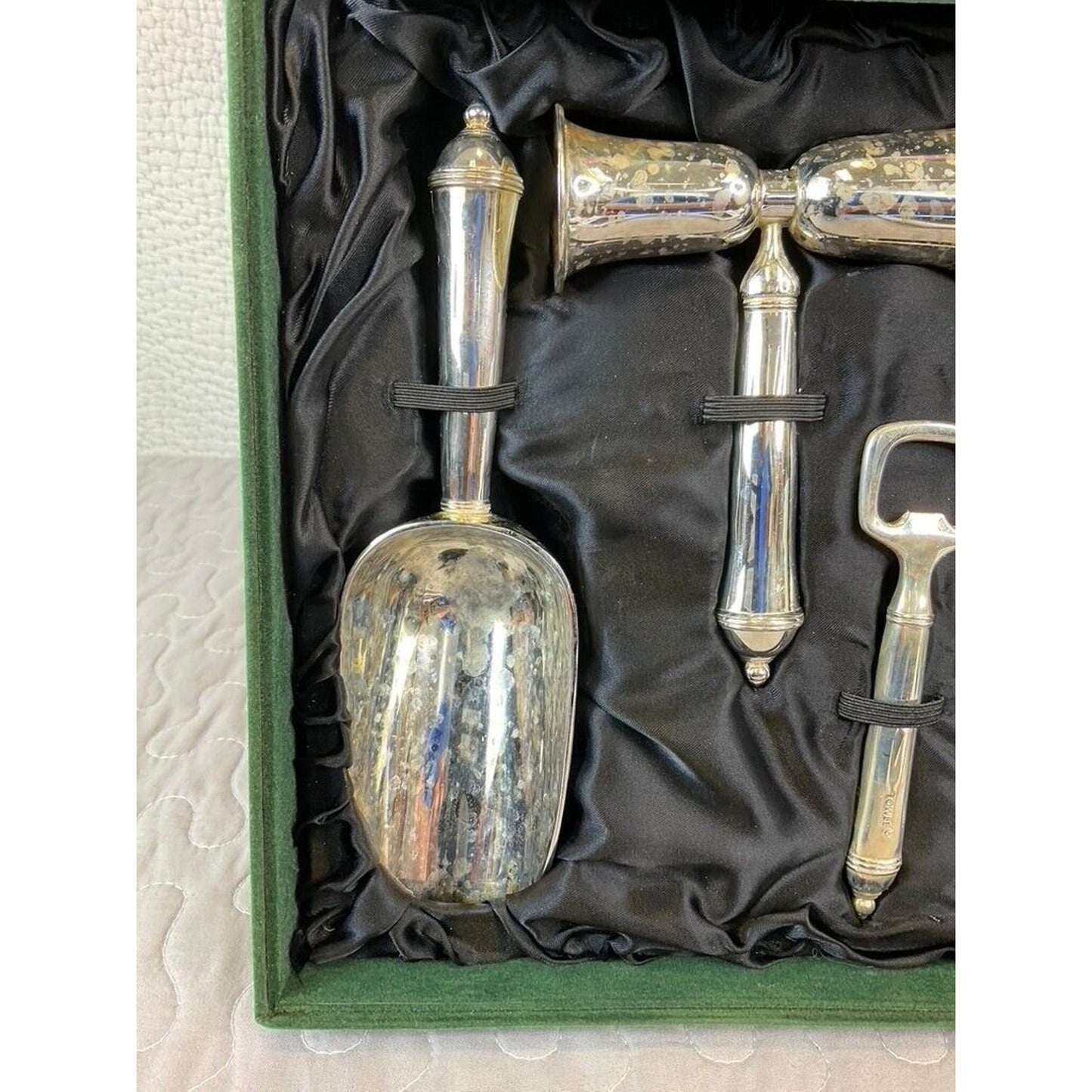 Vintage Towel Sterling Plated 4 Piece Barware Set
