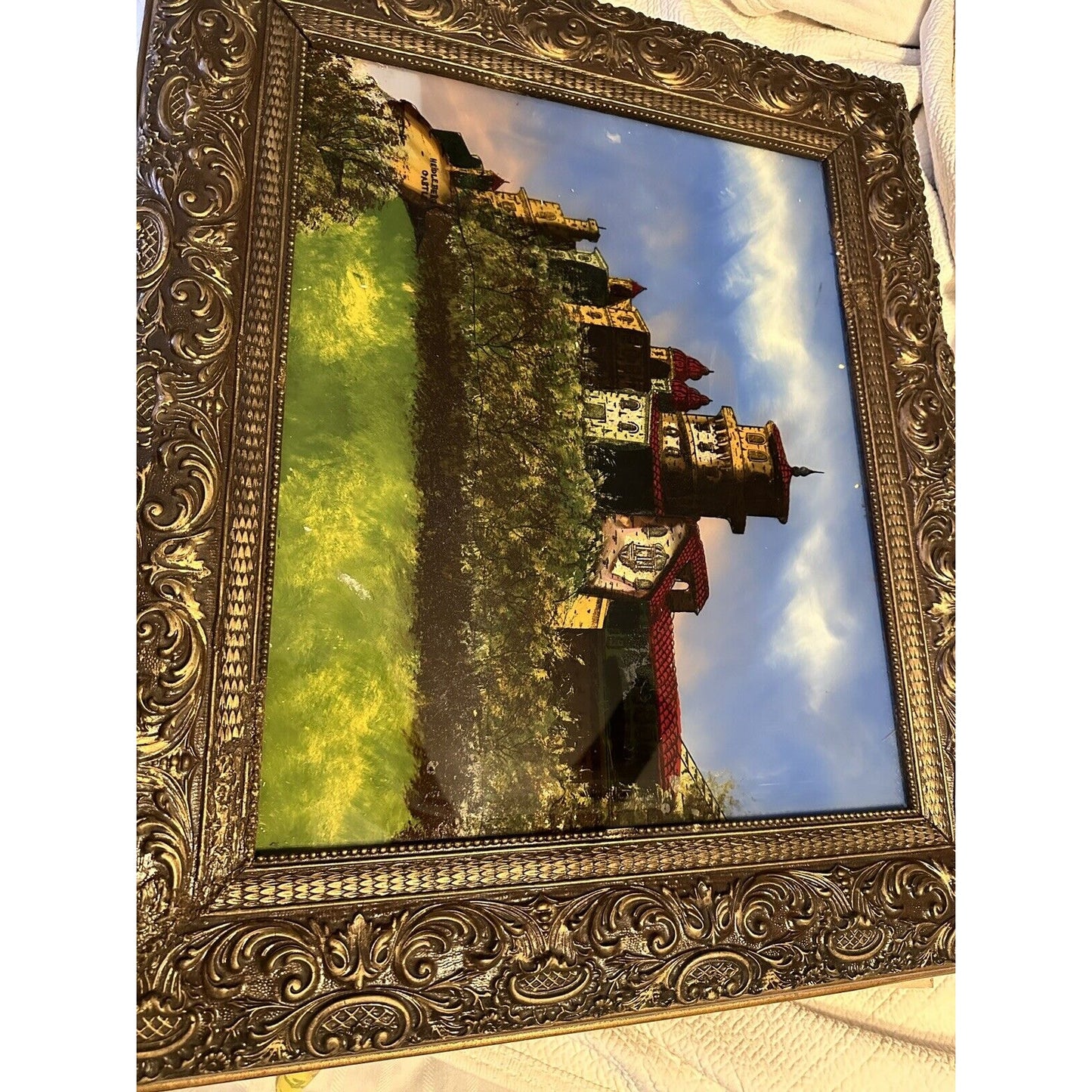 Heidelberg Castle ~ Antique Reverse Glass Painting ~ Germany ~