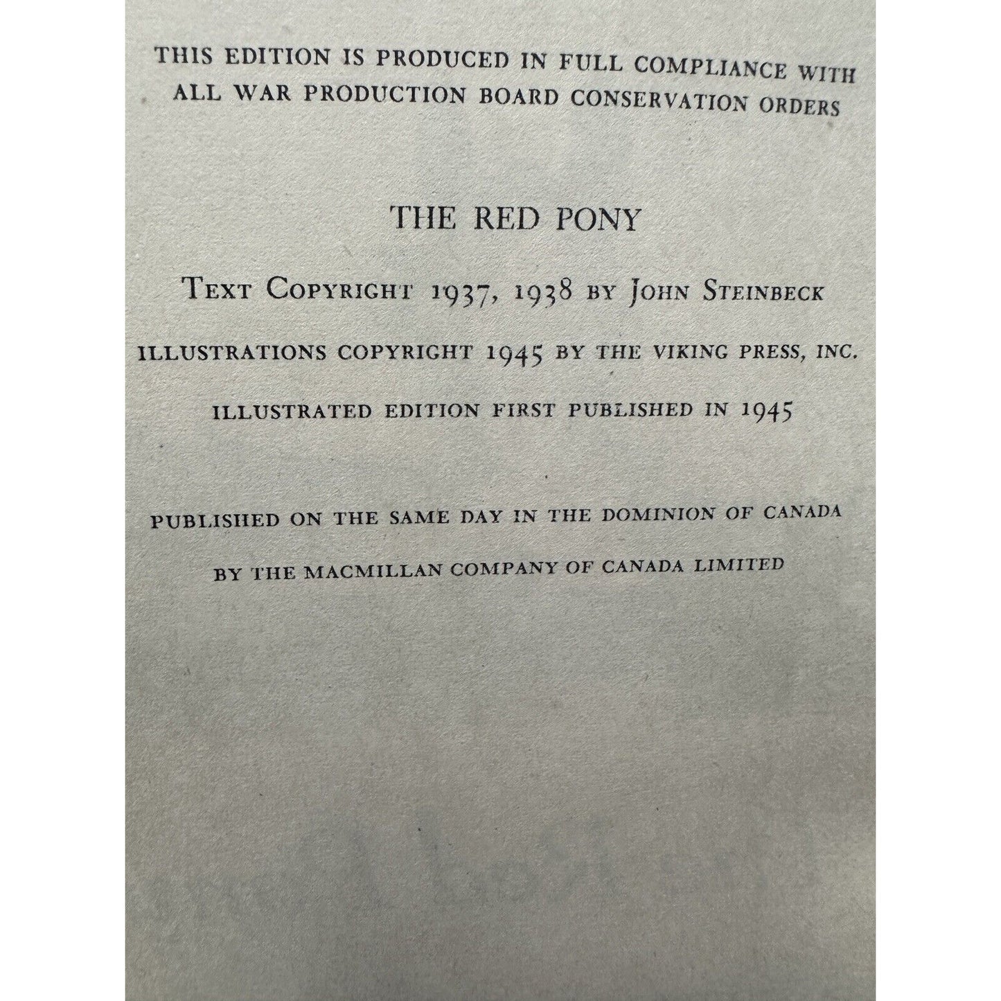 The Red Pony Hardcover Book by John Steinbeck The Viking Press 1945