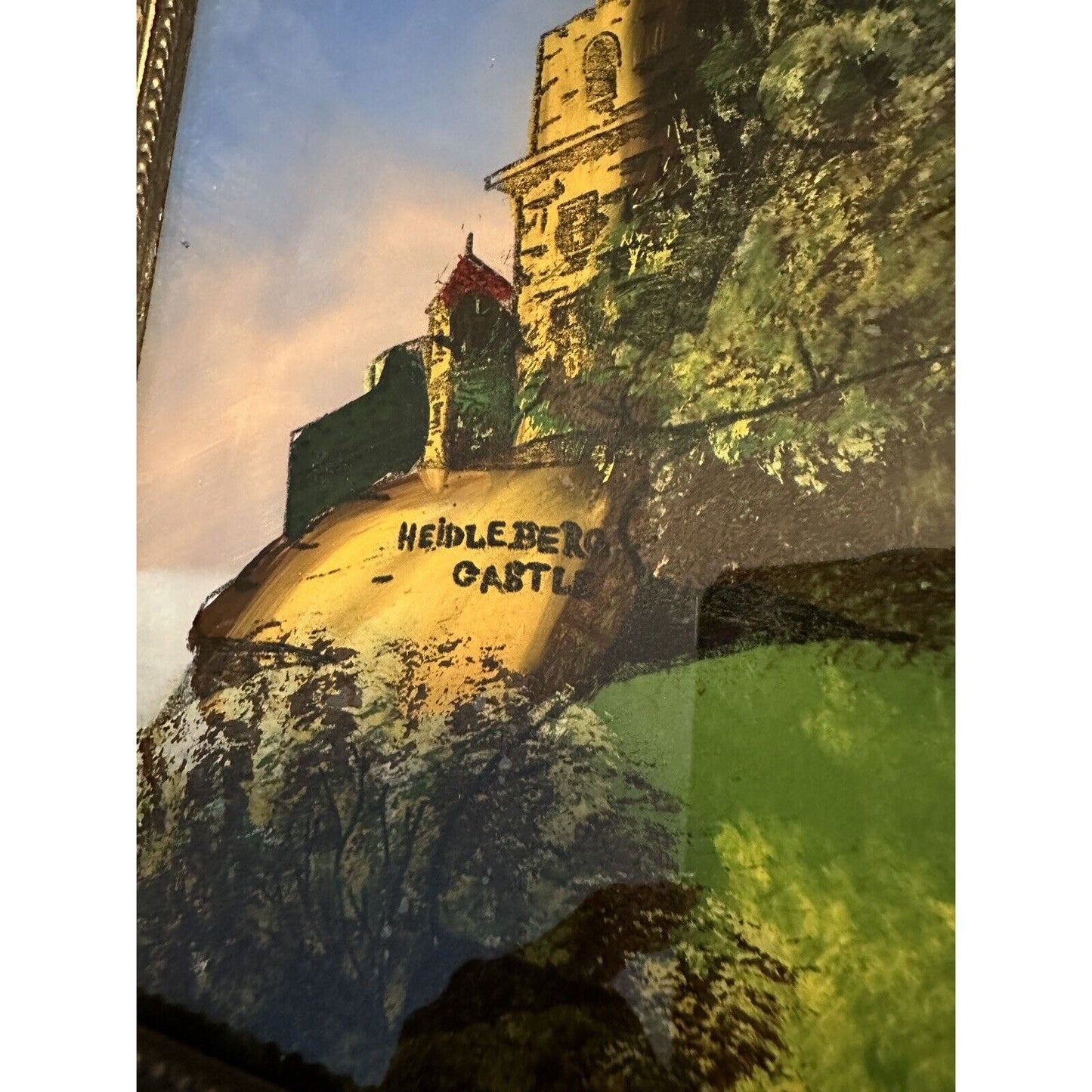 Heidelberg Castle ~ Antique Reverse Glass Painting ~ Germany ~