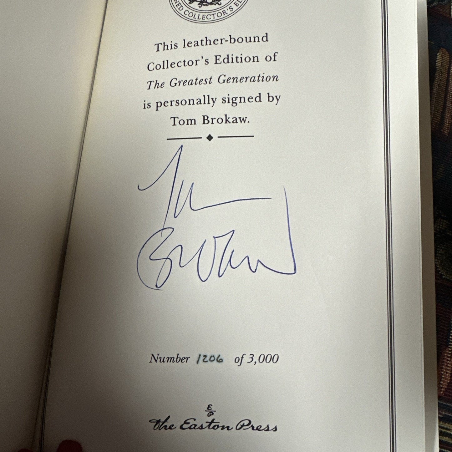 Easton Press Signed First Edition The Greatest Generation Tom Brokaw with COA