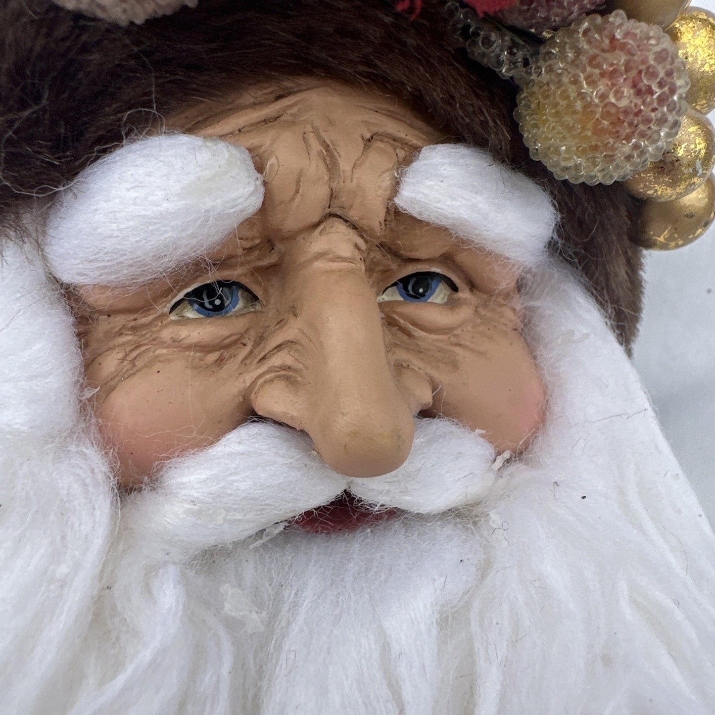Porcelain Face SANTA CLAUS Head Multi Colored Hat Gold Accents Full Beard