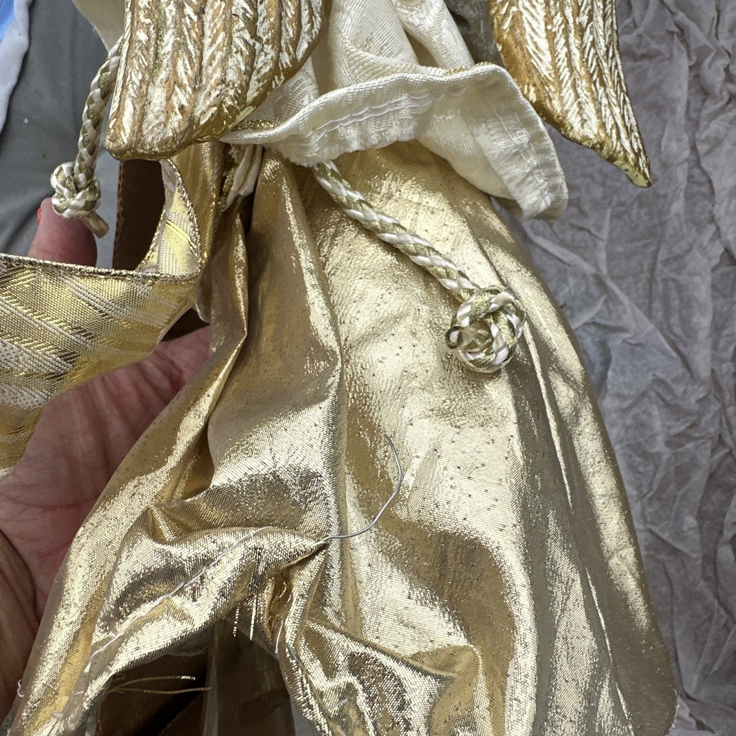 Ivory and Gold Angel Lighted Christmas Tree Topper Holding Harp