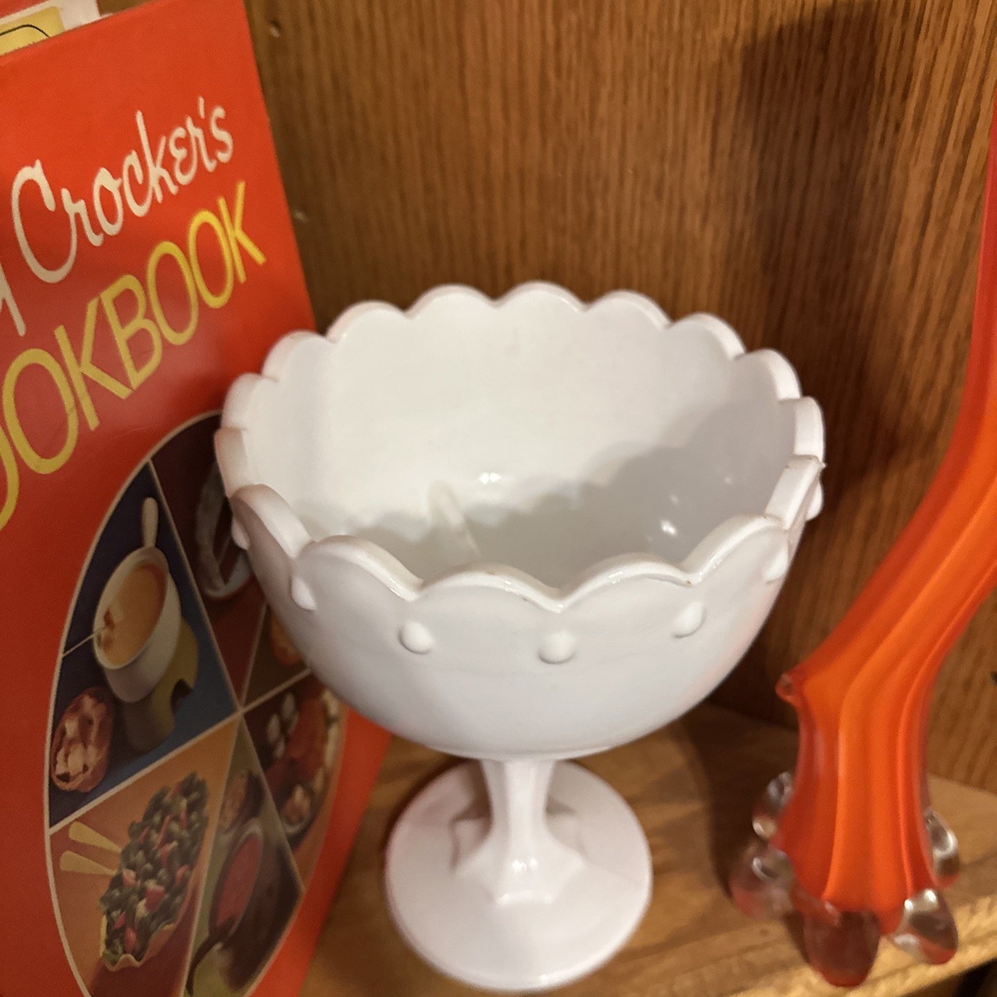 LARGE Indiana Glass Tear Drop White Milk Glass Compote Stemmed Bowl Centerpiece