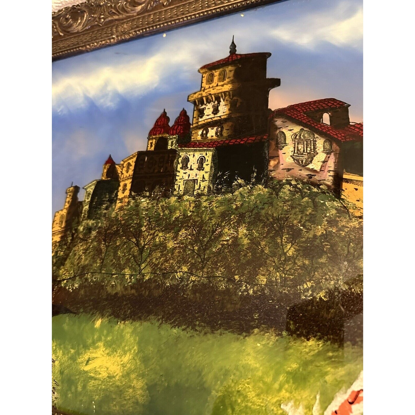 Heidelberg Castle ~ Antique Reverse Glass Painting ~ Germany ~