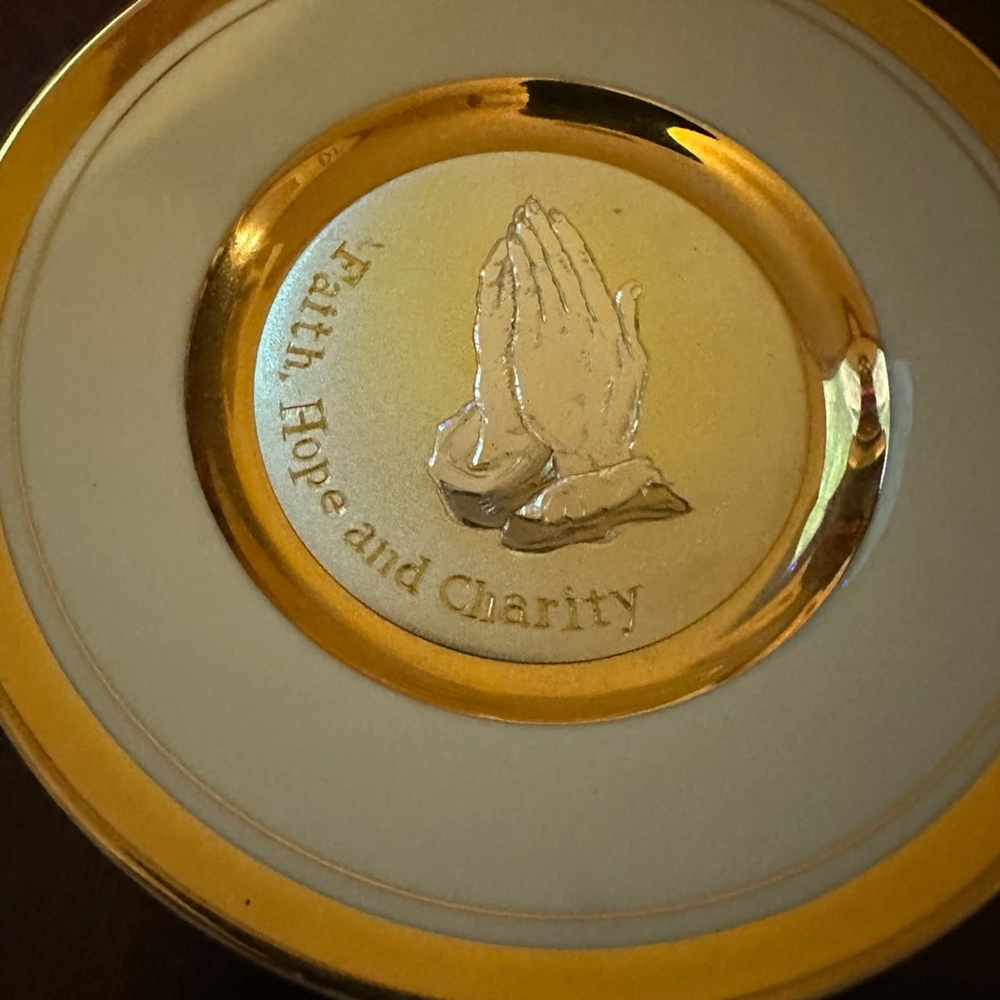 The Art of Chokin 14K praying hands Faith, Hope & Charity